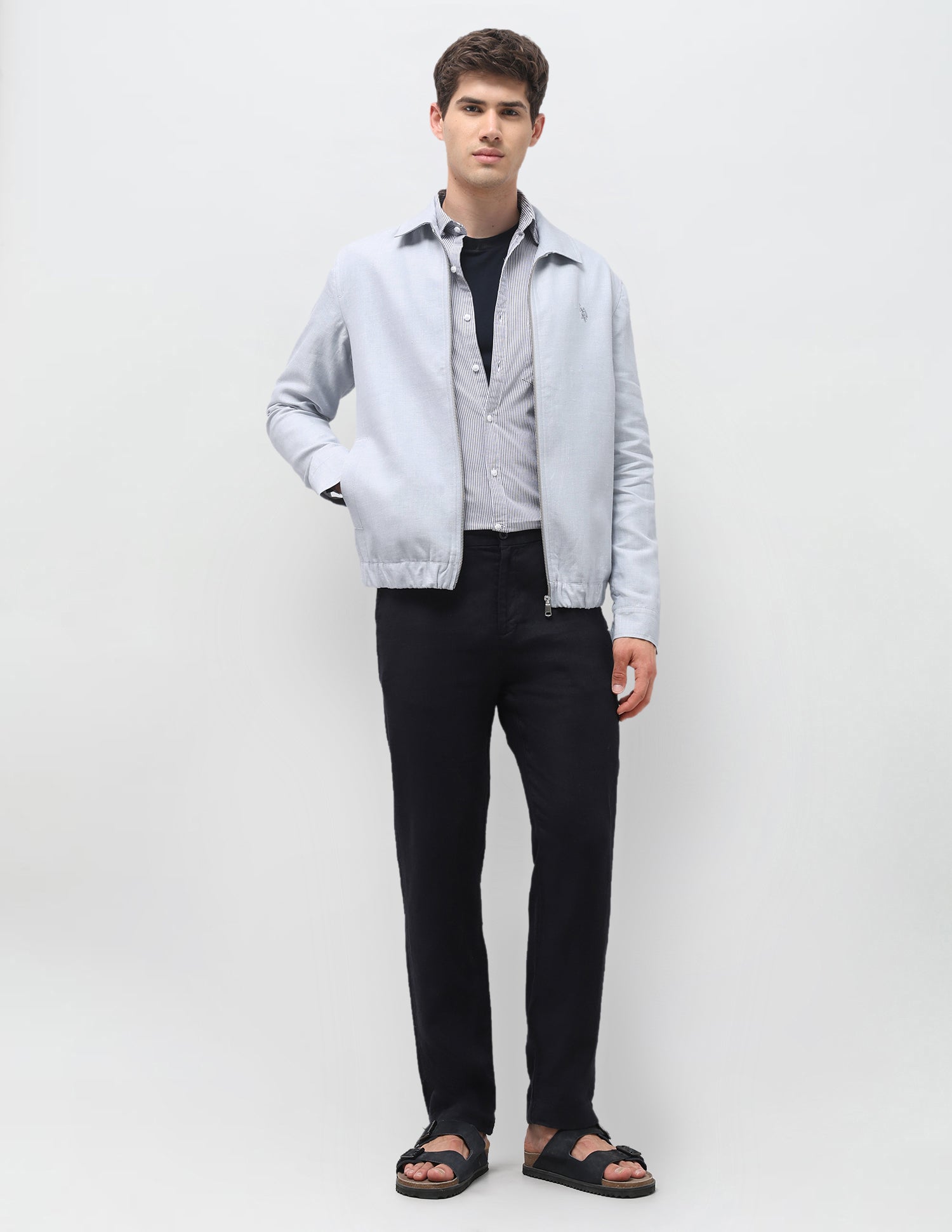 Regular Fit Solid Jacket Light Grey - U.S. Polo Assn. India | Large