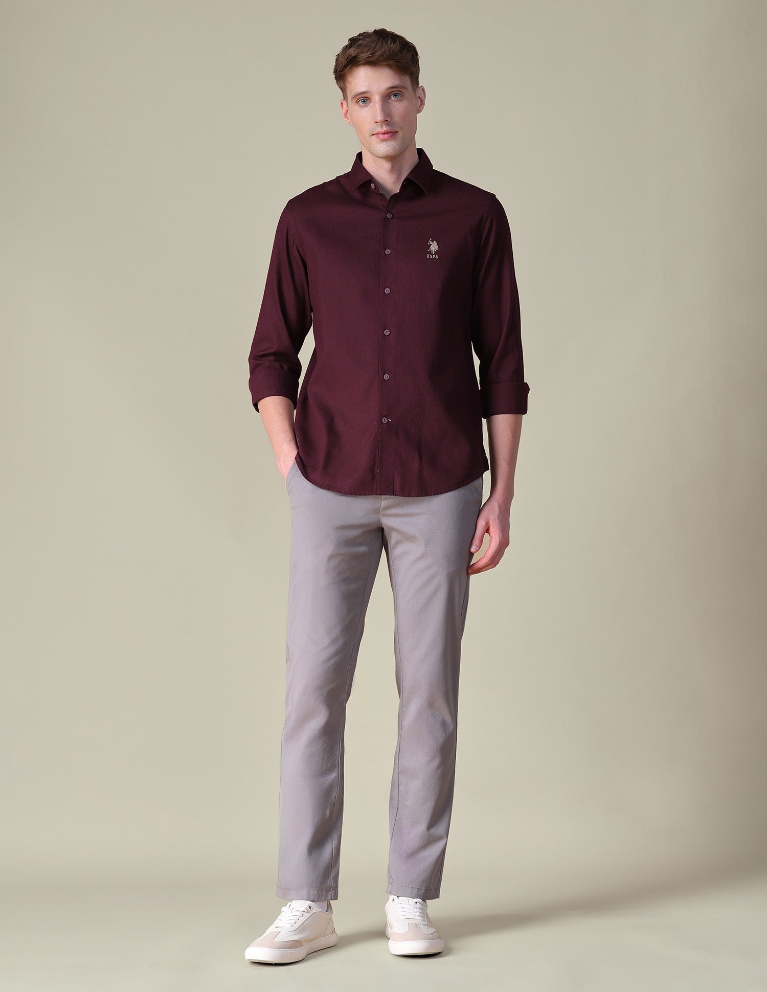 Dobby Textured Shirt Maroon - U.S. POLO ASSN. | Large