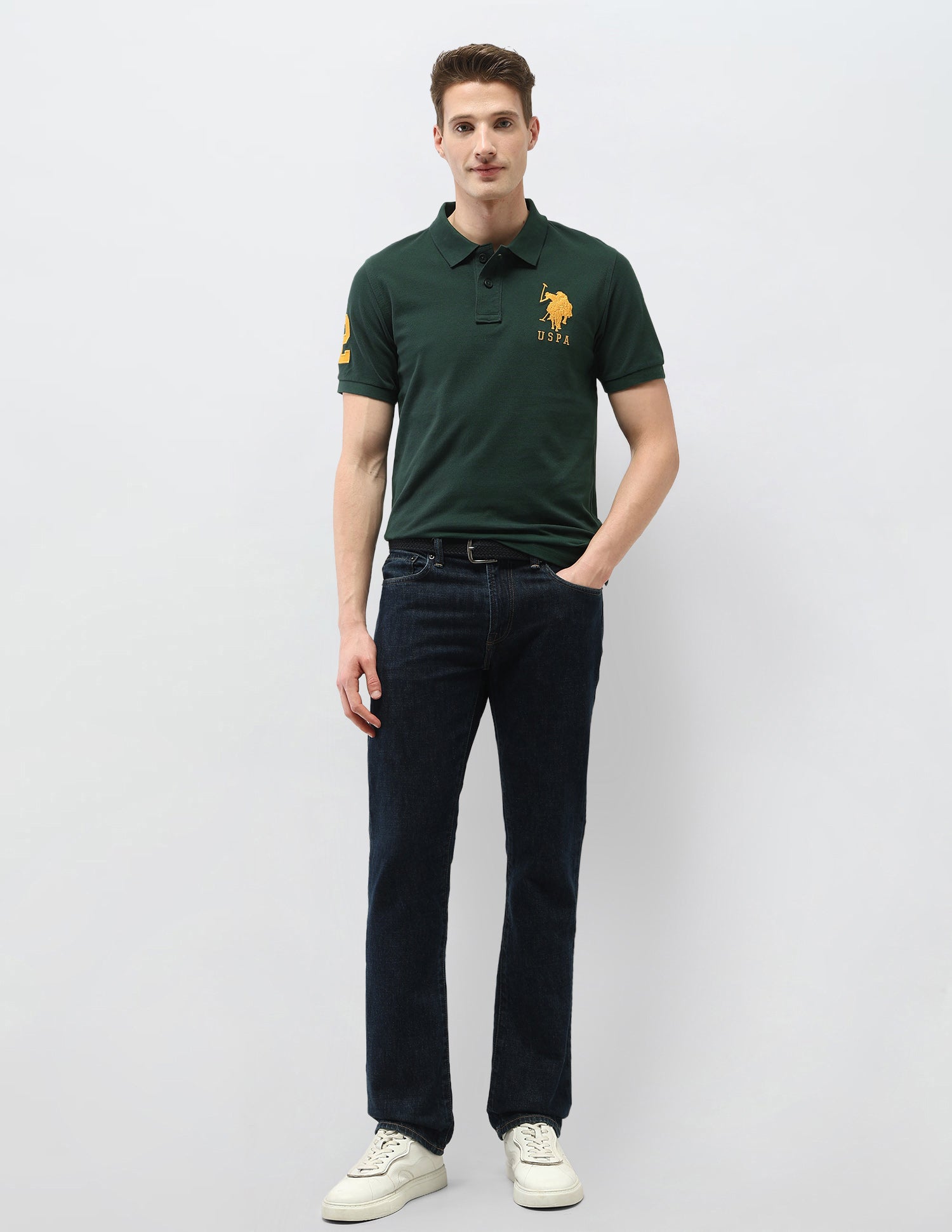 Solid Slim Fit Polo Shirt Olive - U.S. Polo Assn. India | Large