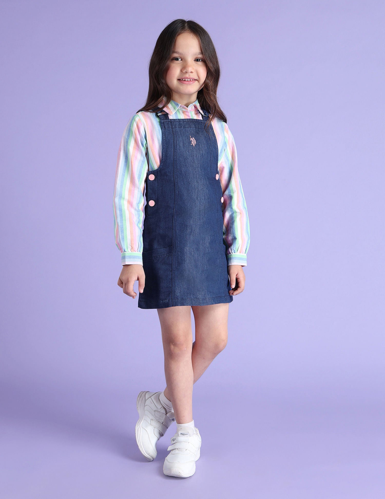 Girls Corduroy Dungree Dress Med Blue - U.S. POLO ASSN. | Large