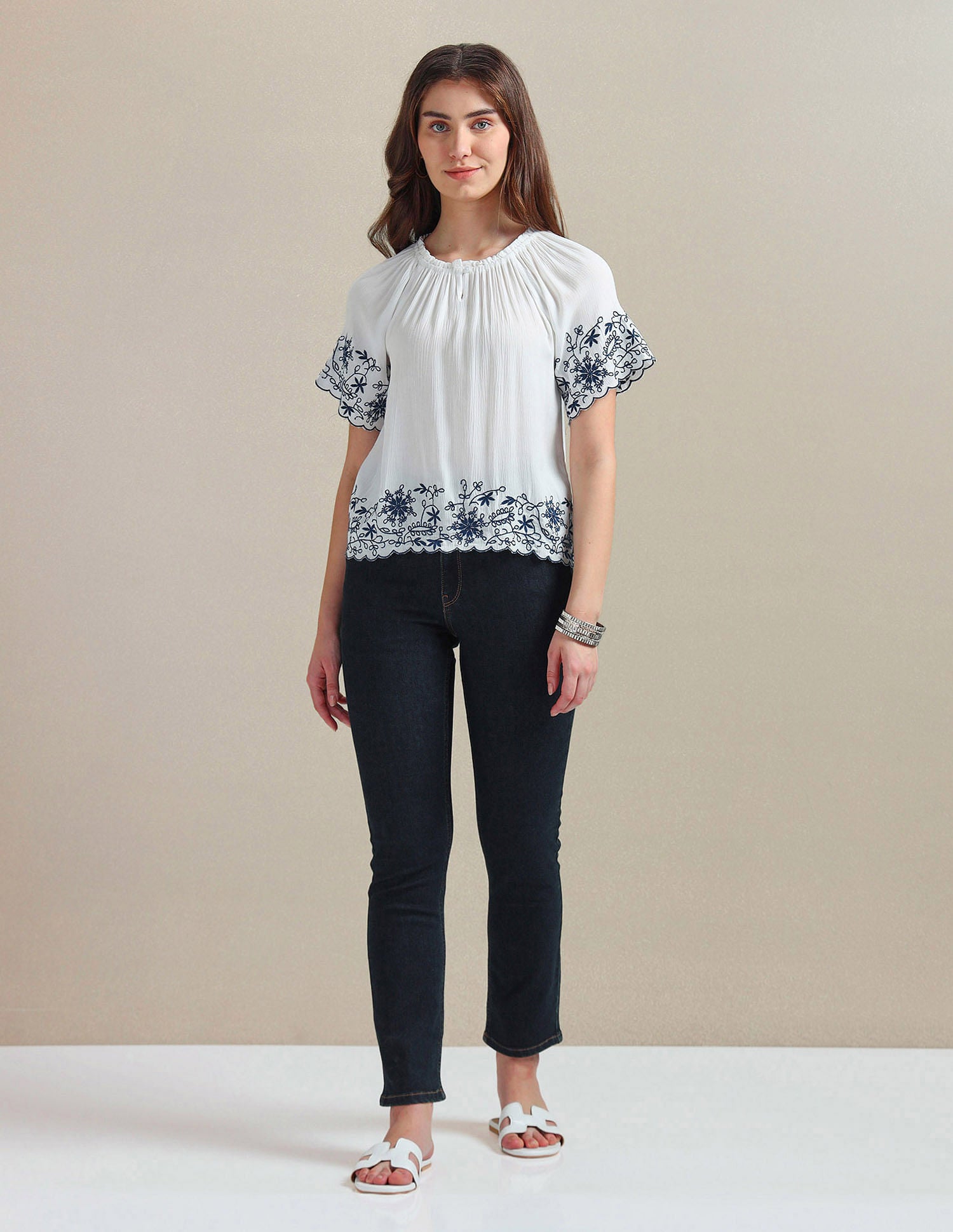 Crinkle Viscose Embroidered Top White - U.S. POLO ASSN. | Large