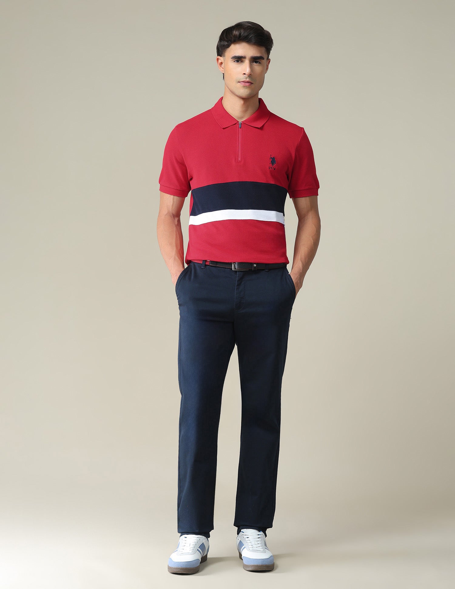 Colour Block Slim Polo Shirt Red - U.S. POLO ASSN. | Large