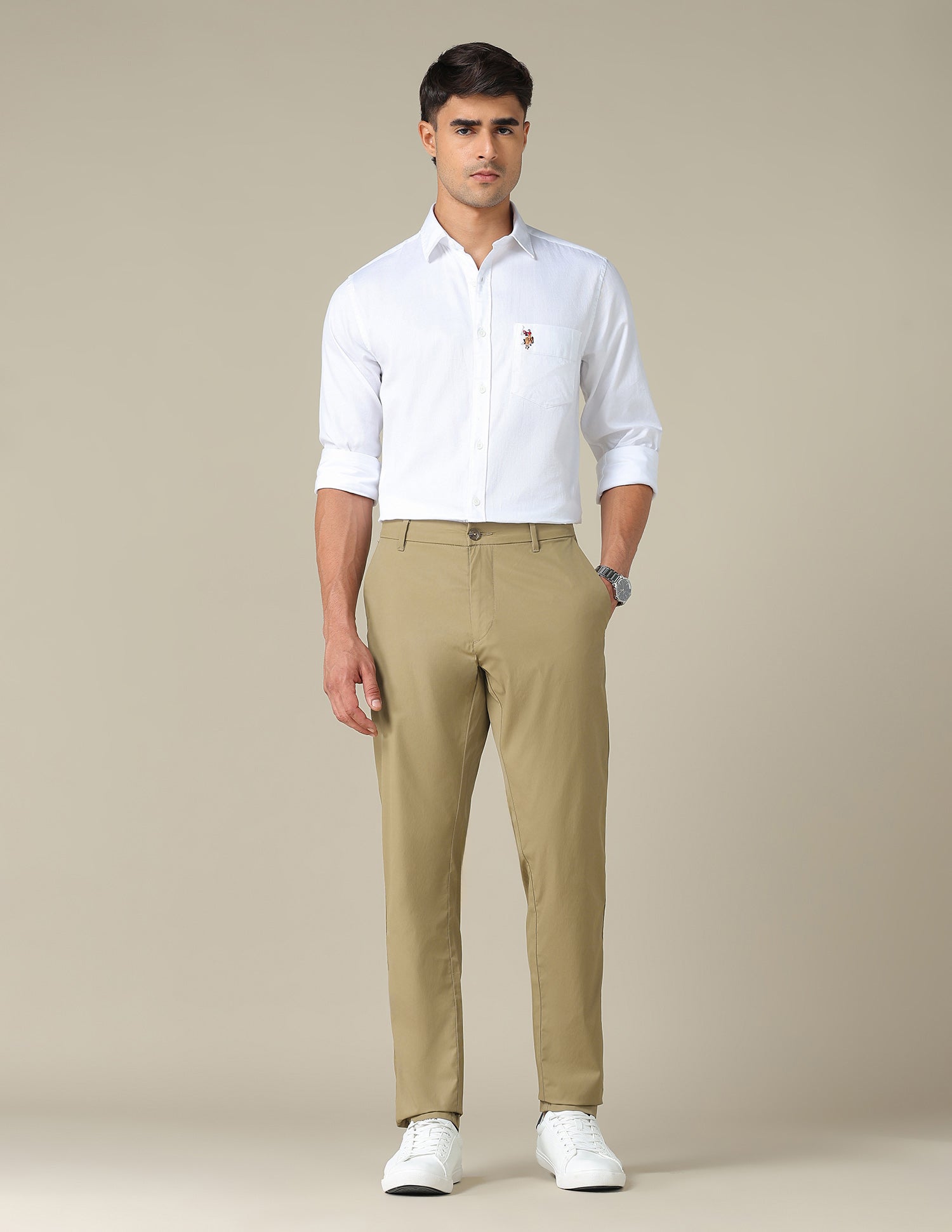 Austin Slim Fit Mid Rise Trousers Khaki - U.S. POLO ASSN. | Large