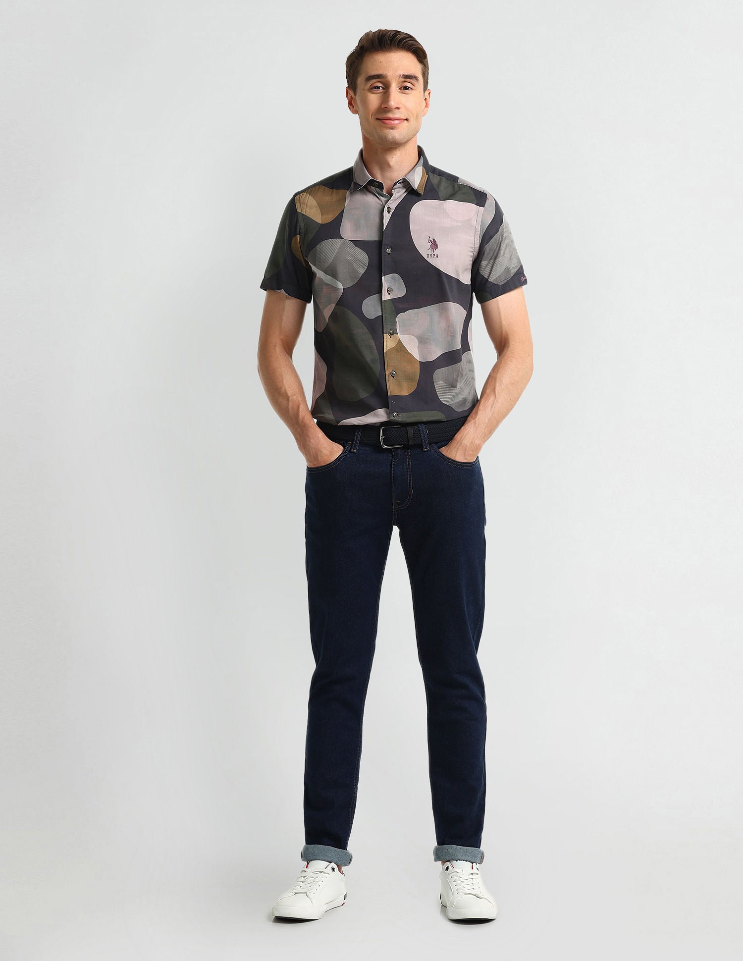 Abstract Print Slim Fit Shirt Olive - U.S. Polo Assn. India | Large