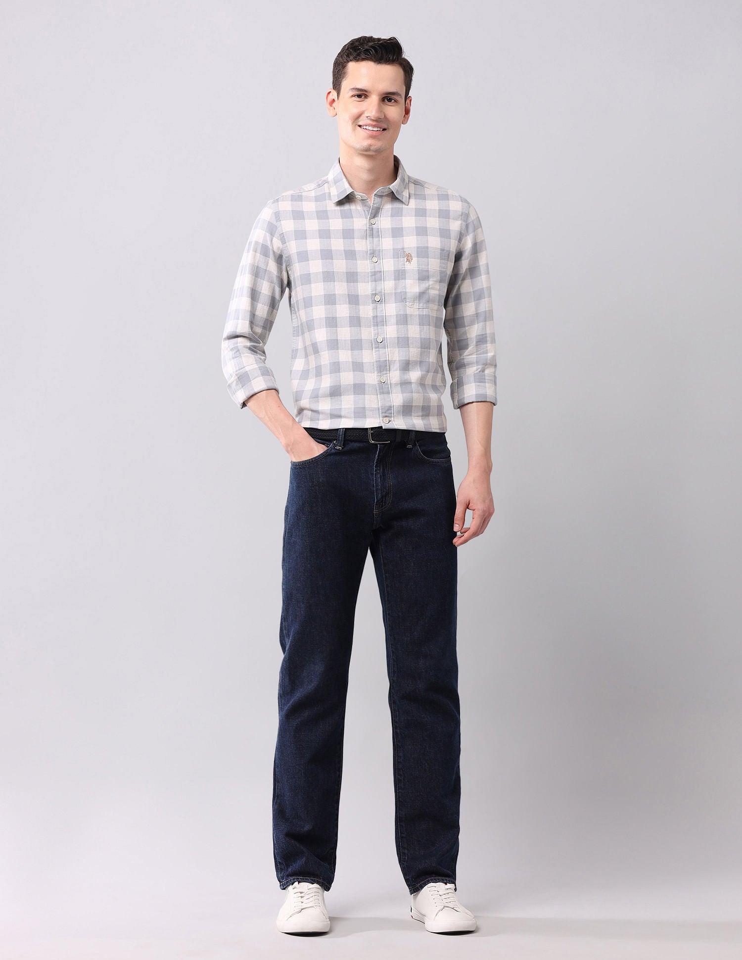Regular Fit Checked Shirt Grey - U.S. Polo Assn. India | Large