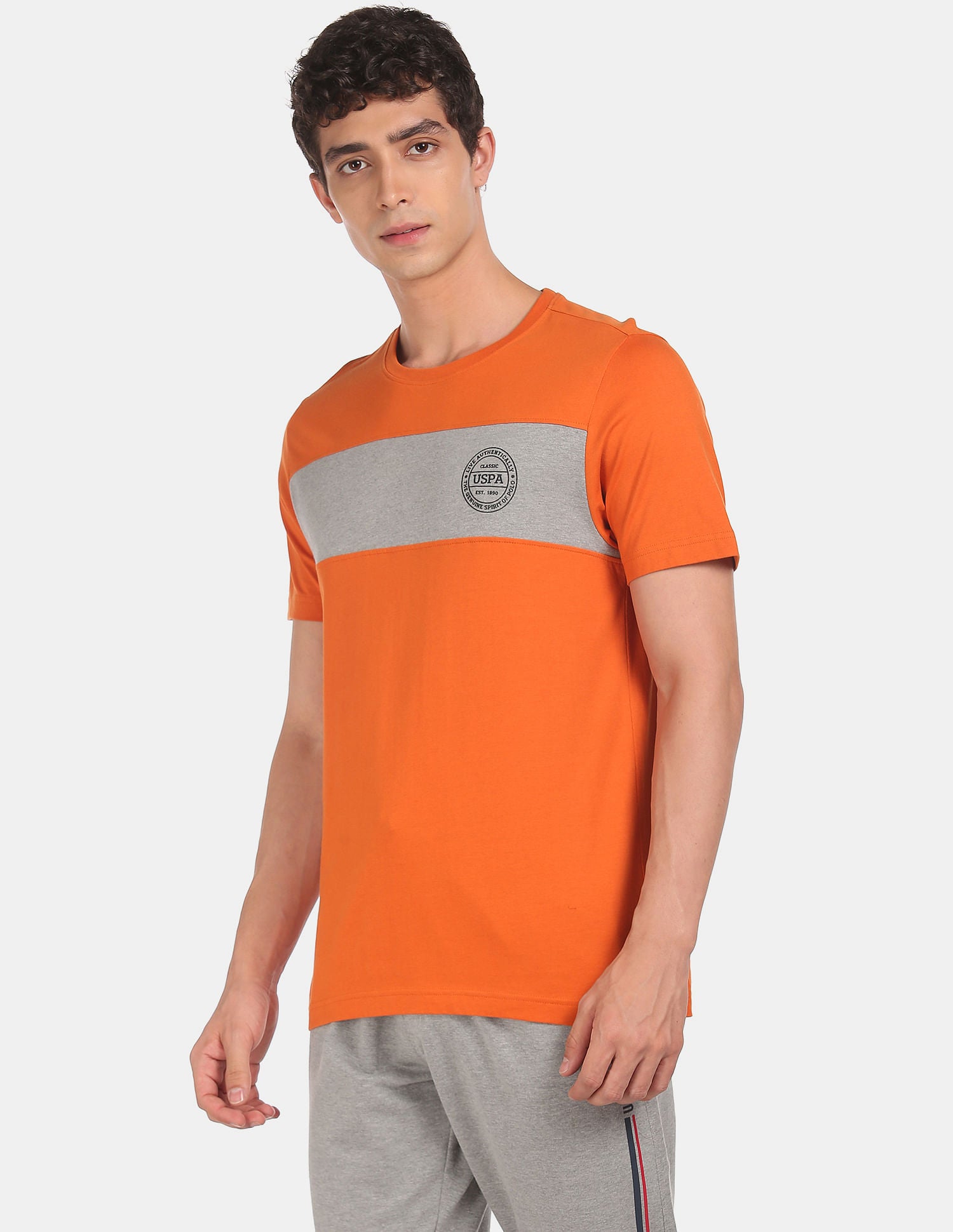 Crew Neck Colour Block I681 Lounge T-Shirt - Pack Of 1 Orange - U.S. POLO ASSN. | Large