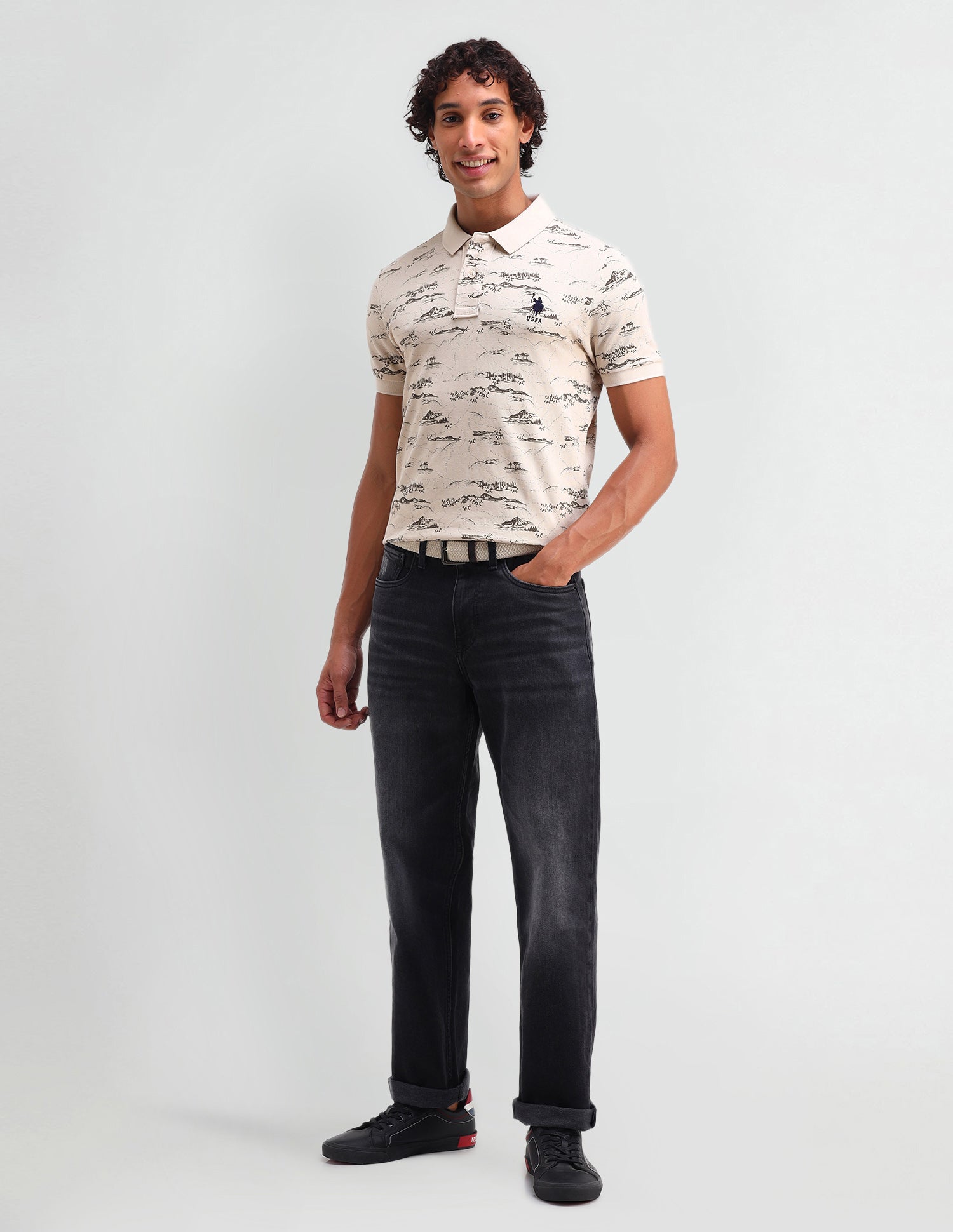 Abstract Cotton Muscle Fit Polo Shirt Beige - U.S. Polo Assn. India | Large
