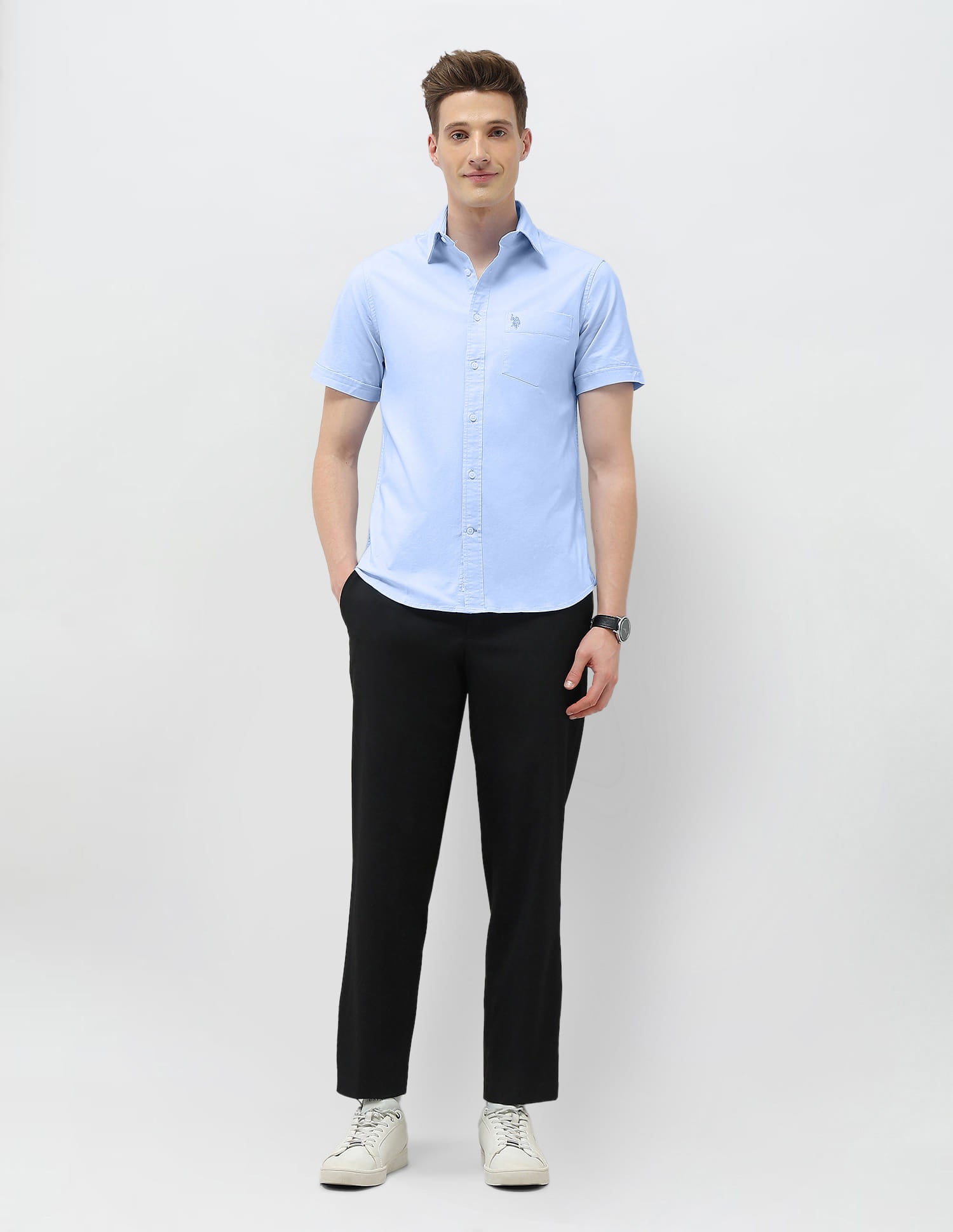 Tailored Fit Oxford Shirt Light Blue - U.S. Polo Assn. India | Large
