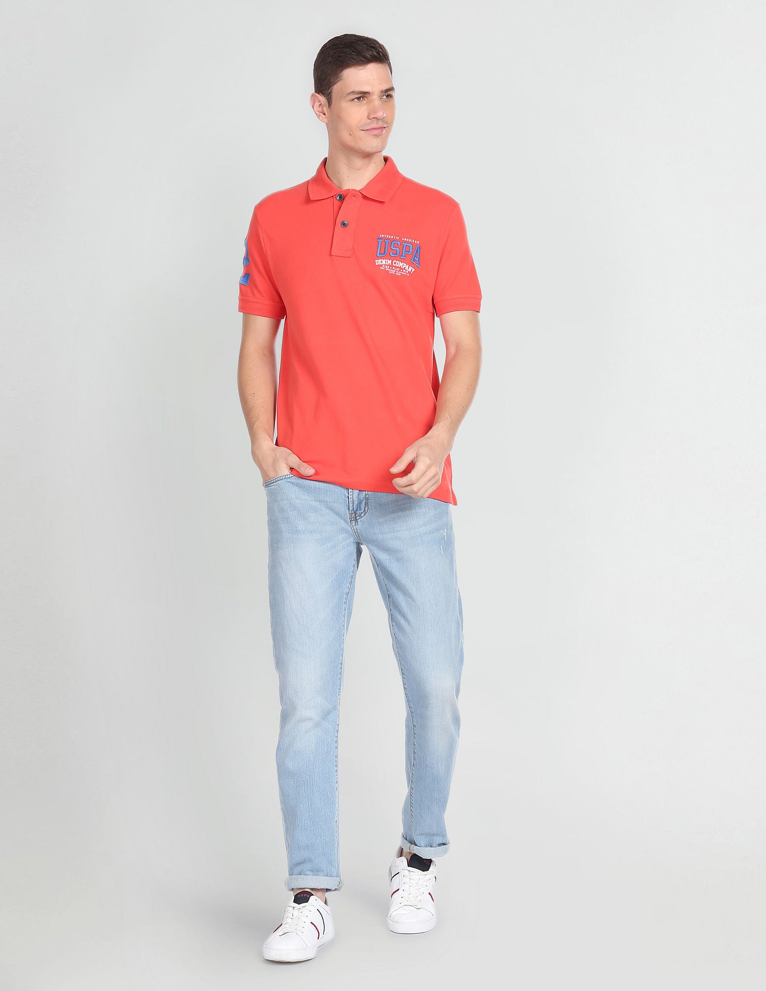 Cotton Solid Polo Shirt Orange - U.S. Polo Assn. India | Large