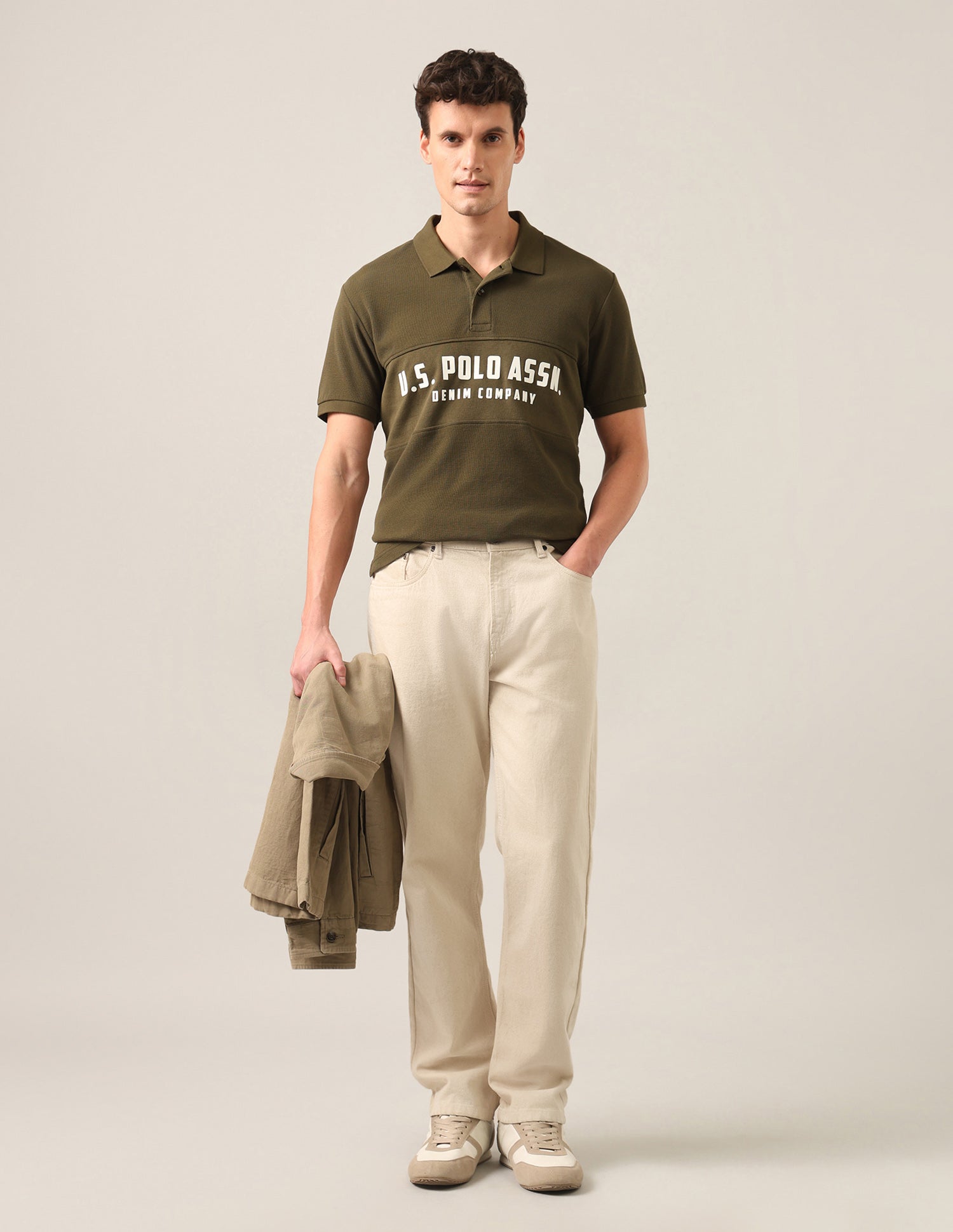Brand Embossed Slim Fit Polo Shirt Olive - U.S. Polo Assn. India | Large