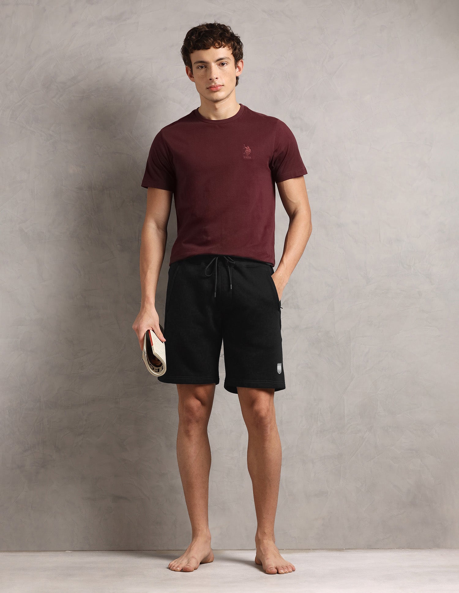 Comfort Fit Cotton Rich OES09-PL Lounge Shorts - Pack Of 1 Black - U.S. Polo Assn. India | Large