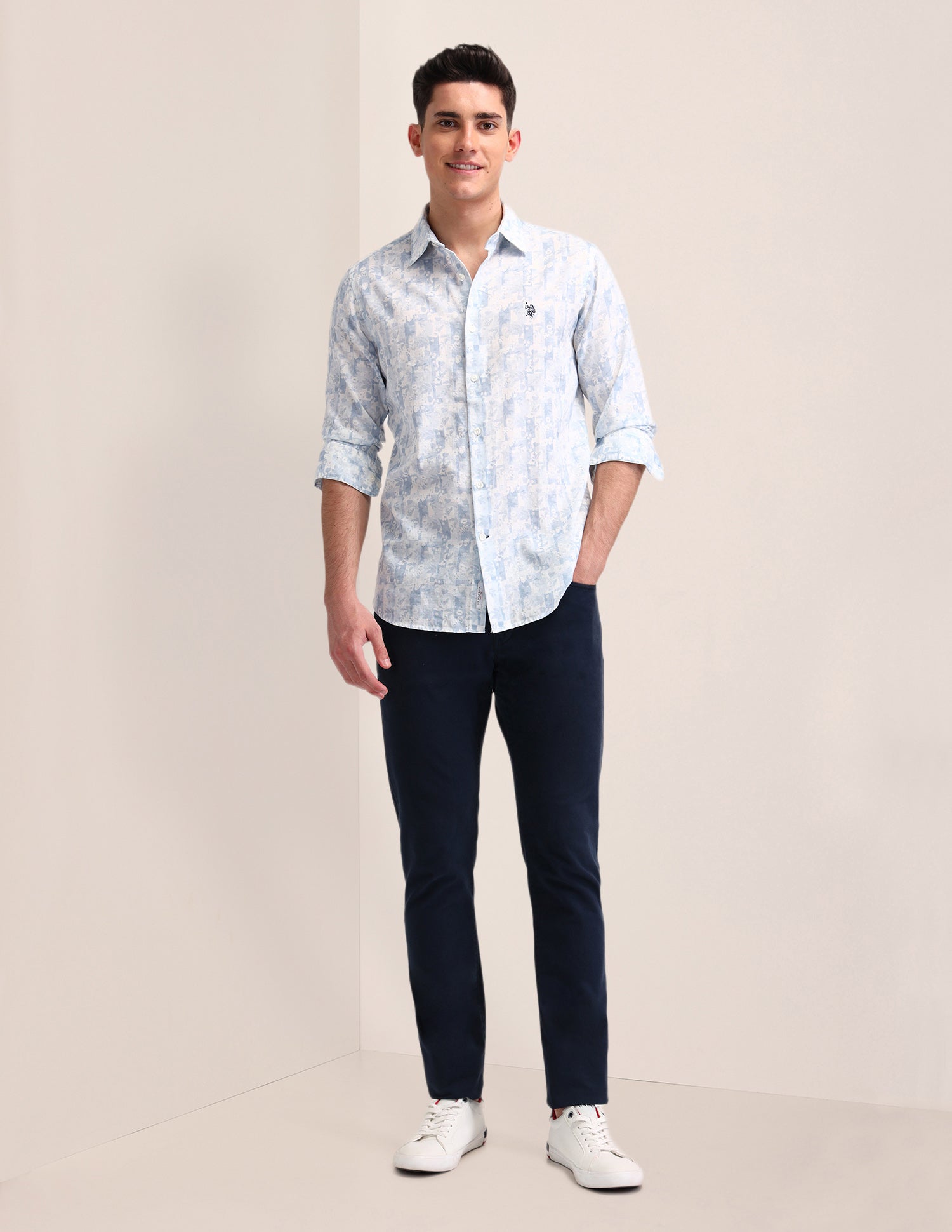 All-Over Printed Tailored Fit Shirt Blue - U.S. Polo Assn. India | Large