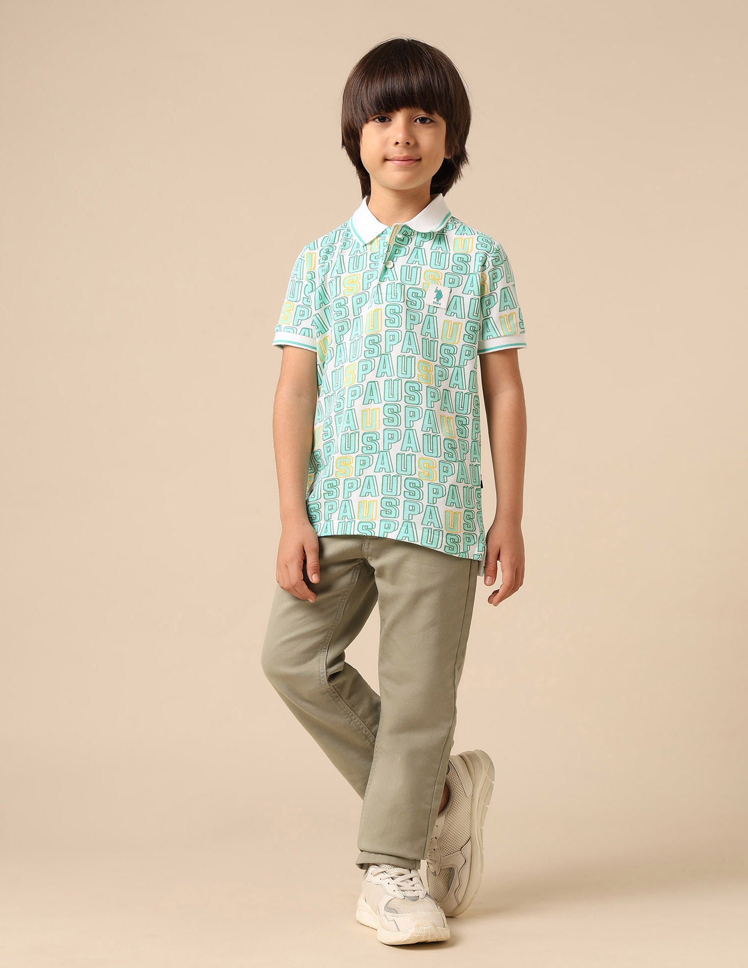 Boys Brand Printed Regular Fit Polo Shirt White - U.S. POLO ASSN. | Large