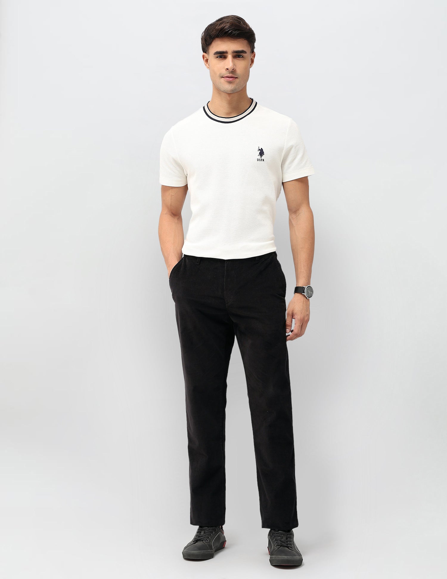 Mid Rise Slim Fit Trousers Black - U.S. Polo Assn. India | Large
