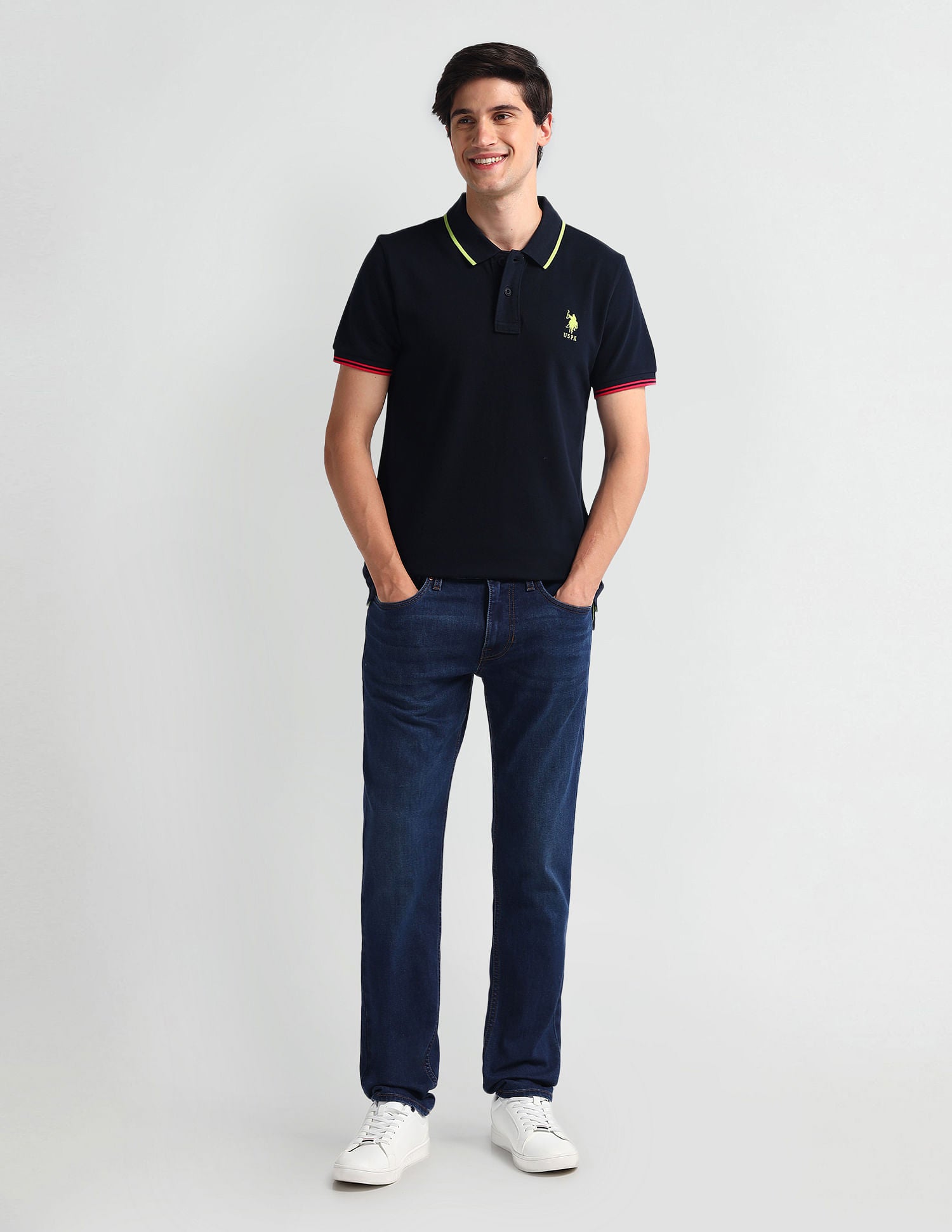 Brandon Slim Tapered Fit Blue Jeans Dark Blue - U.S. Polo Assn. India | Large
