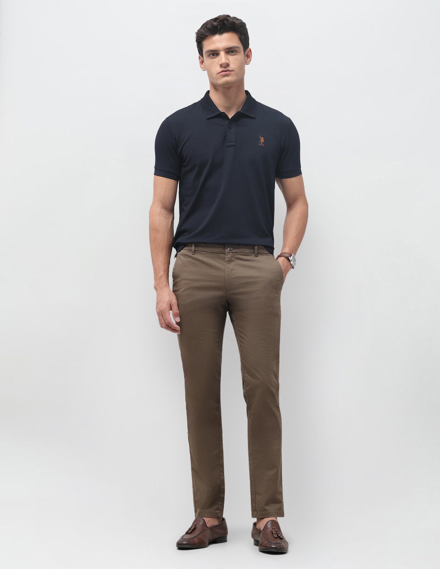 Denver Slim Fit All Over Printed Trousers Brown - U.S. Polo Assn. India | Large