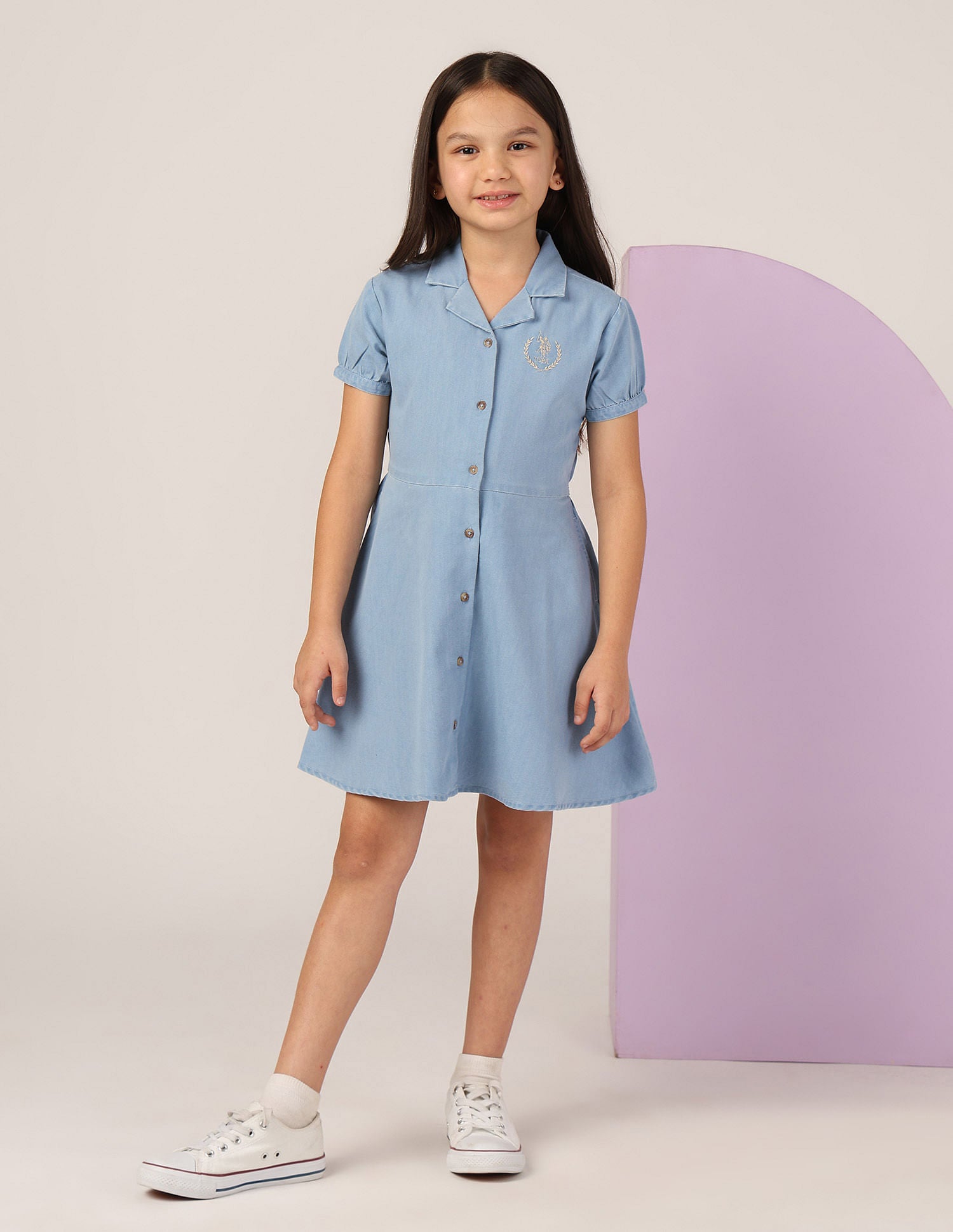 Girls Chambray A-Line Dress Light Indigo - U.S. POLO ASSN. | Large