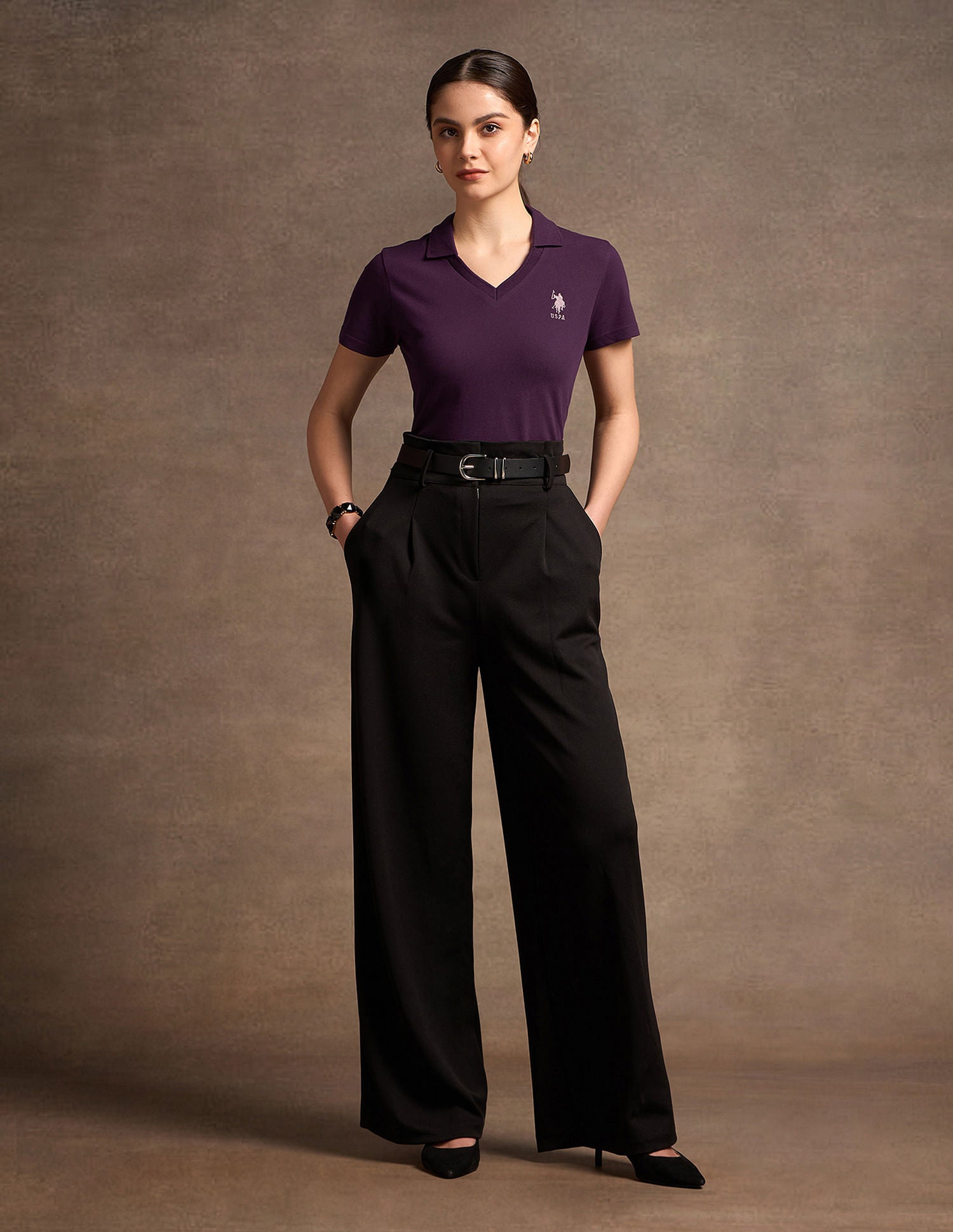 V-Neck Polo Collar Polo Shirt Purple - U.S. POLO ASSN. | Large