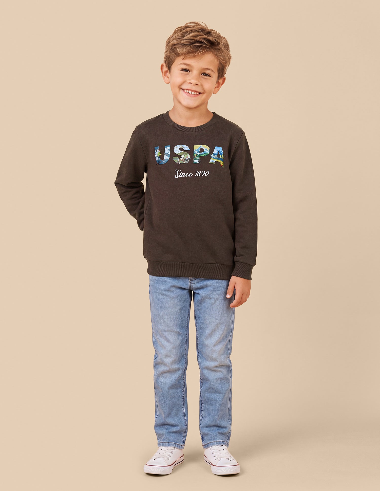 Graphic Brand Printed Regular Fit Sweatshirt Dark Brown - U.S. Polo Assn. India | Large
