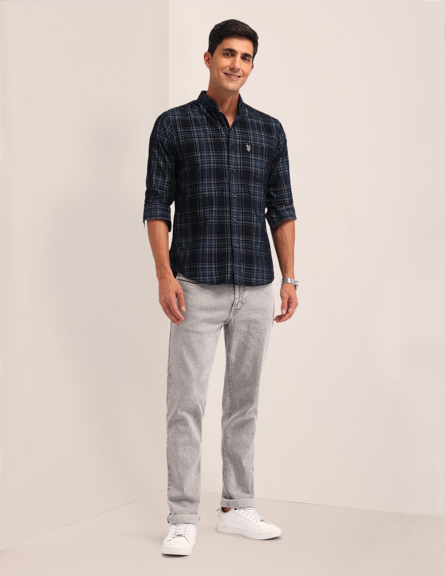 Tartan Check Printed Regular Fit Shirt Navy - U.S. Polo Assn. India | Large