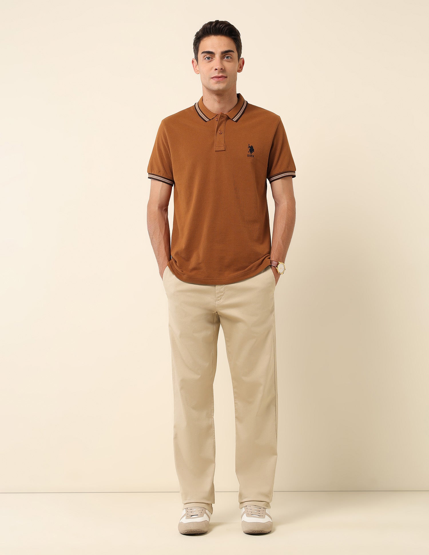 Slim Fit Solid Polo Shirt Brown - U.S. Polo Assn. India | Large