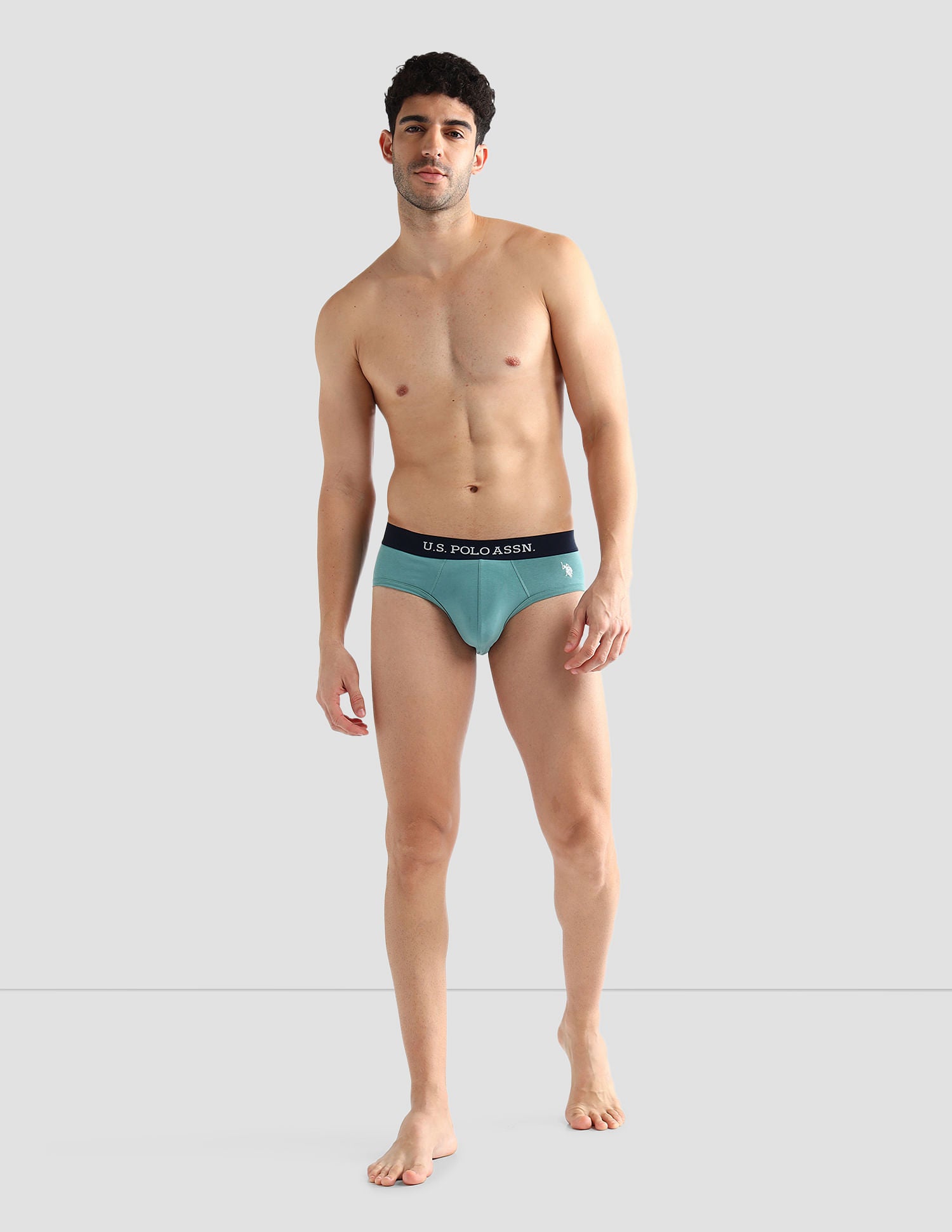 Elasticized Waist Solid OEB13 Briefs - Pack Of 3 Green, Brown and Blue - U.S. POLO ASSN. | Large