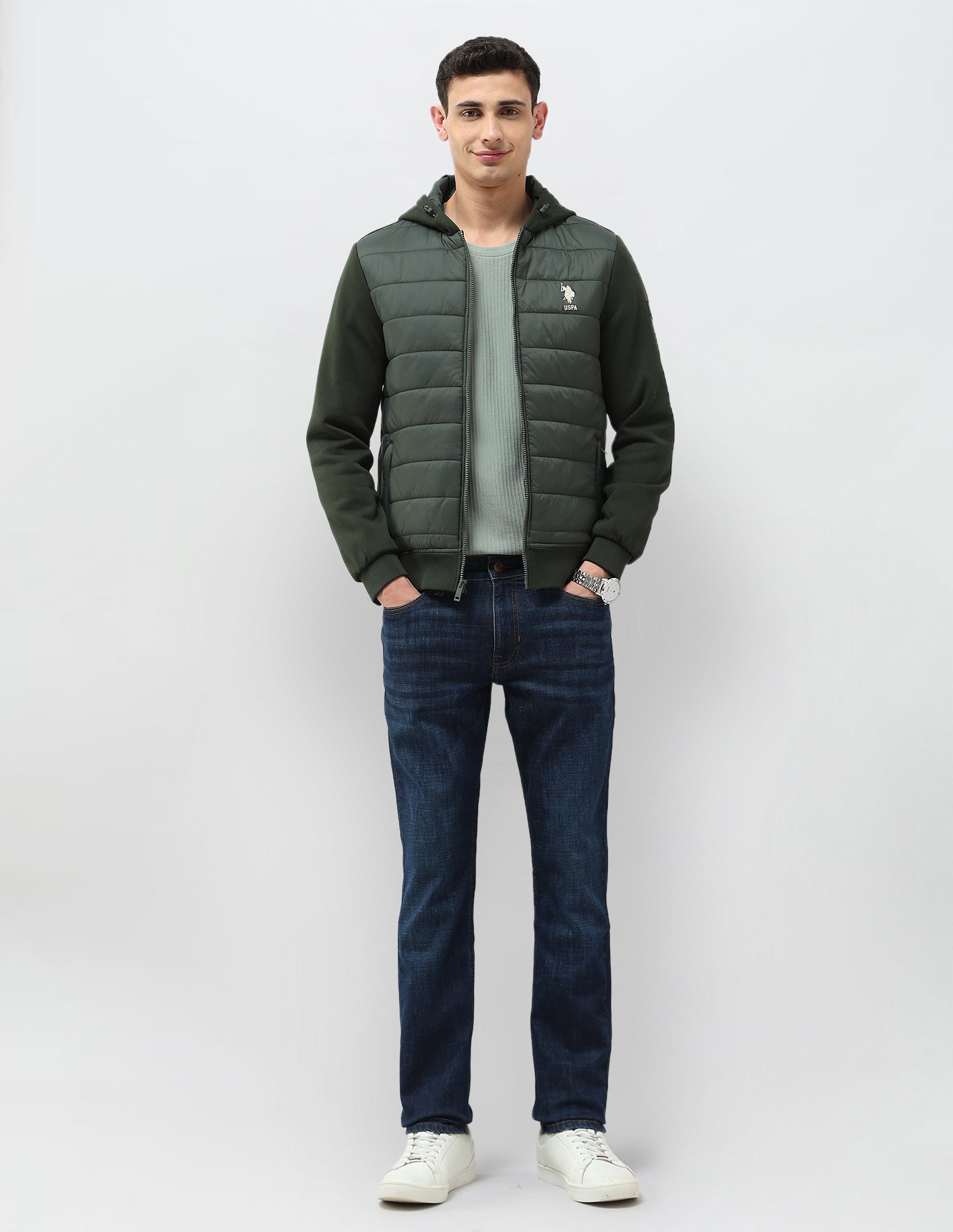 Solid Regular Fit Puffer Jacket Olive - U.S. POLO ASSN. | Large