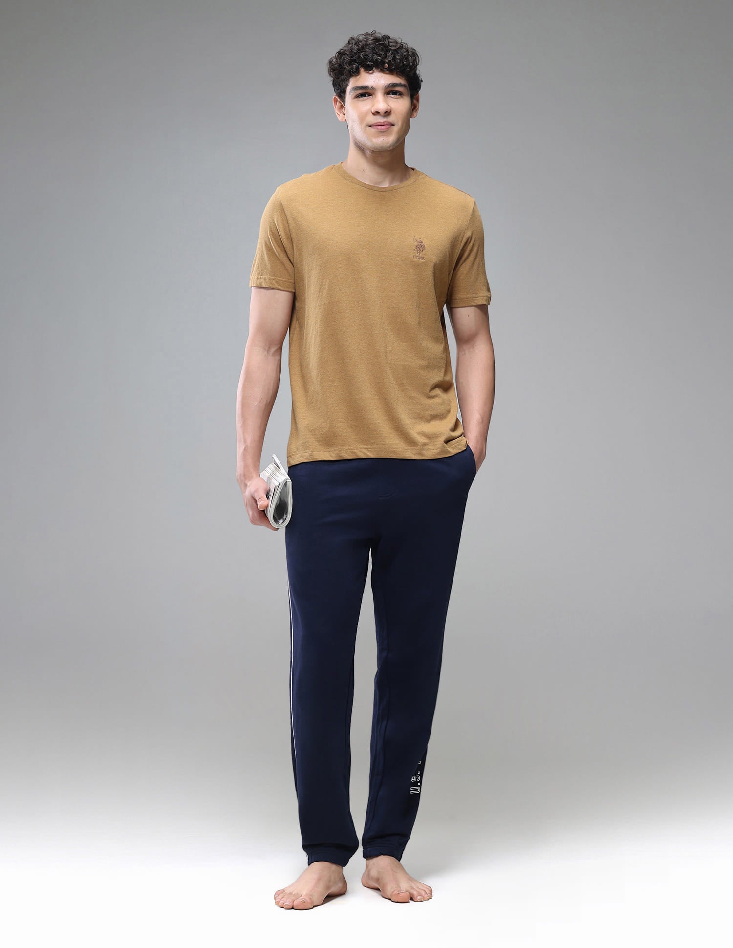 Pure Cotton Comfort Fit I633 Lounge T-Shirt - Pack Of 1 Mustard Melange - U.S. Polo Assn. India | Large