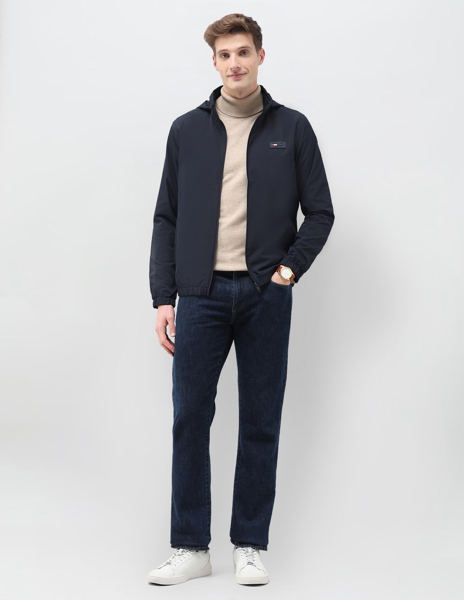 Regular Fit Solid Packable Hood Jacket Navy - U.S. Polo Assn. India | Large