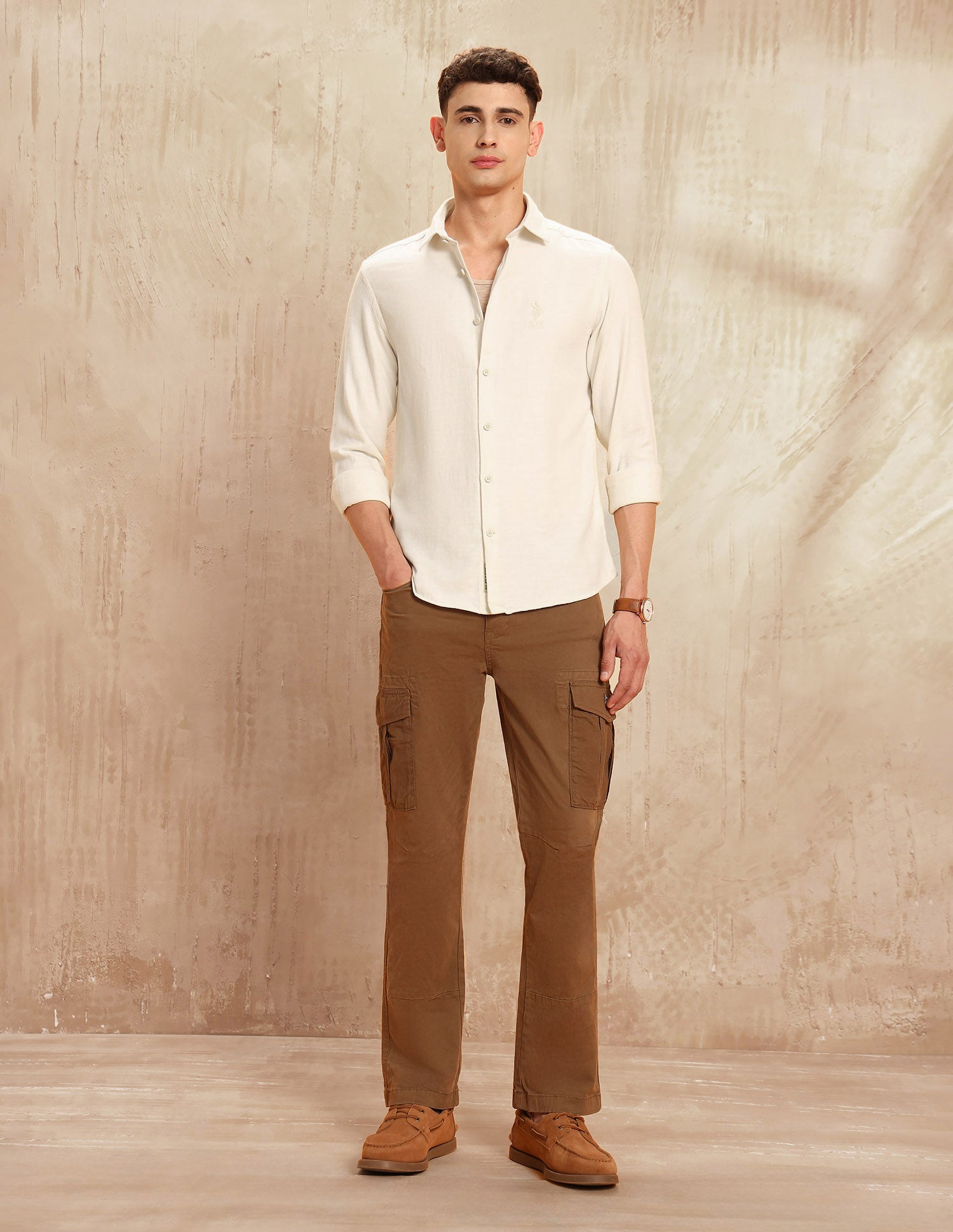 Dobby Legend Of Horseshoe Shirt Ivory - U.S. POLO ASSN. | Large