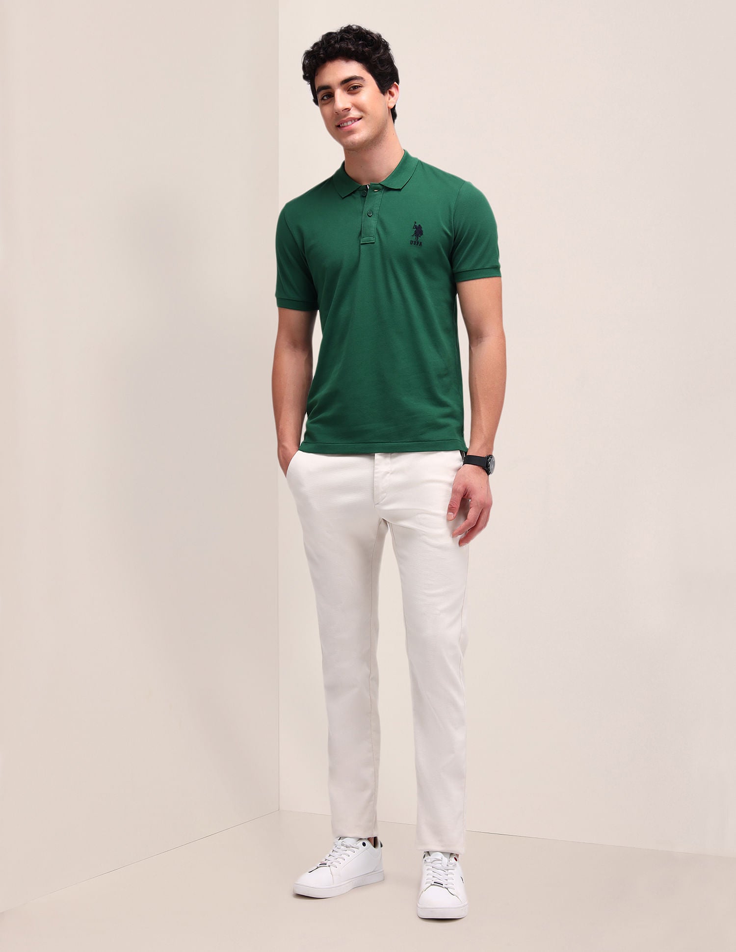 Solid Slim Fit Polo Shirt Green - U.S. POLO ASSN. | Large