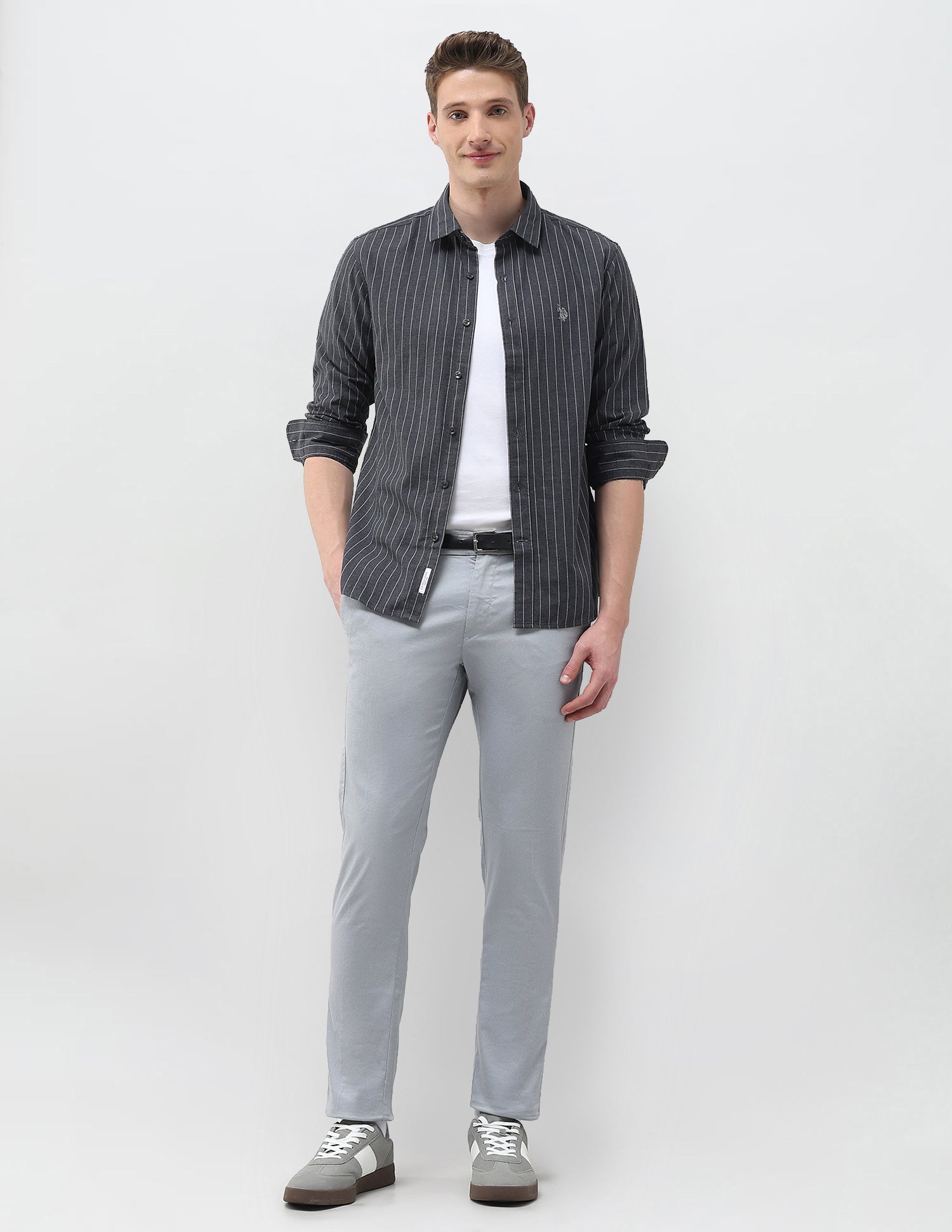 Super Slim Fit Satin Trousers Grey - U.S. Polo Assn. India | Large