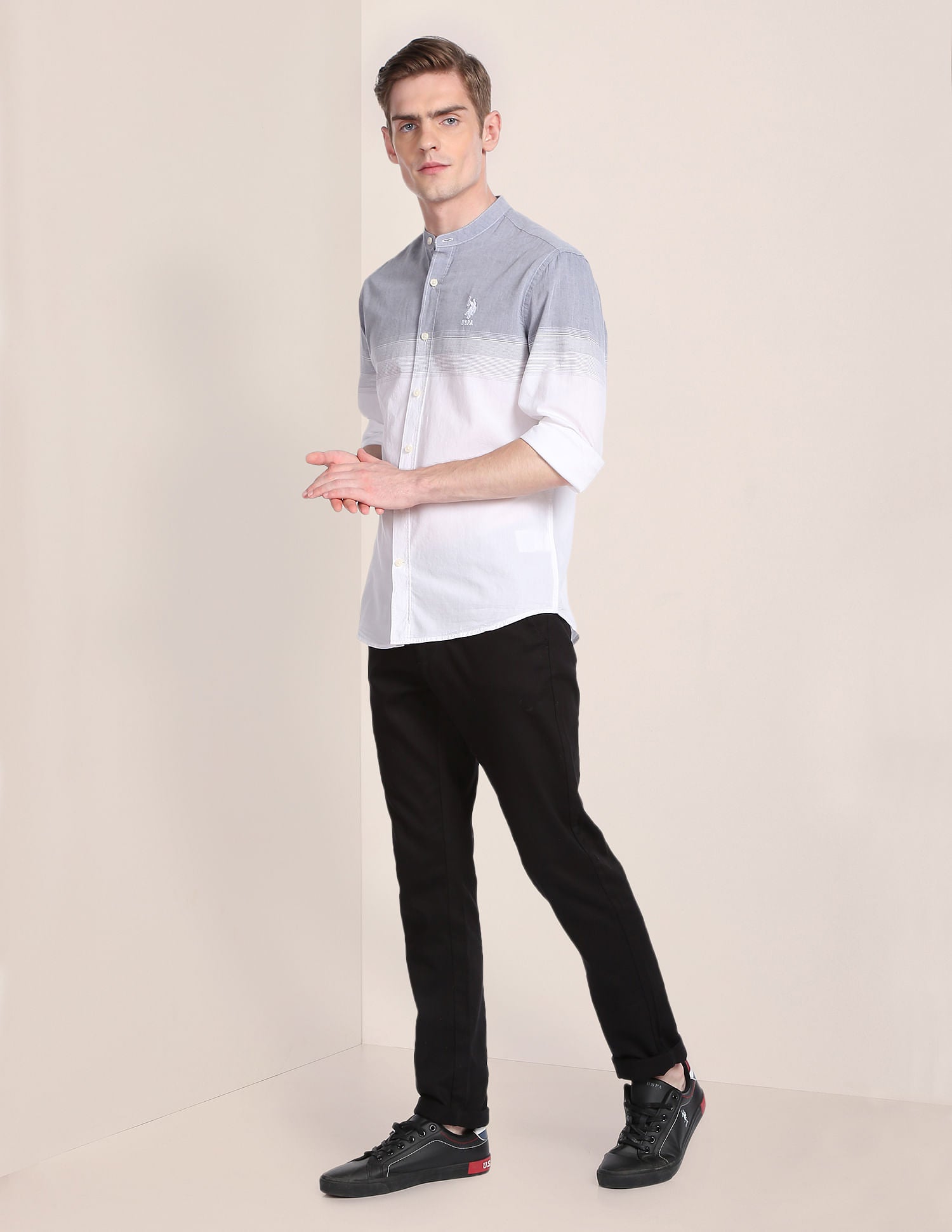 Signature Engineered Stripe Cotton Shirt White - U.S. Polo Assn. India | Large