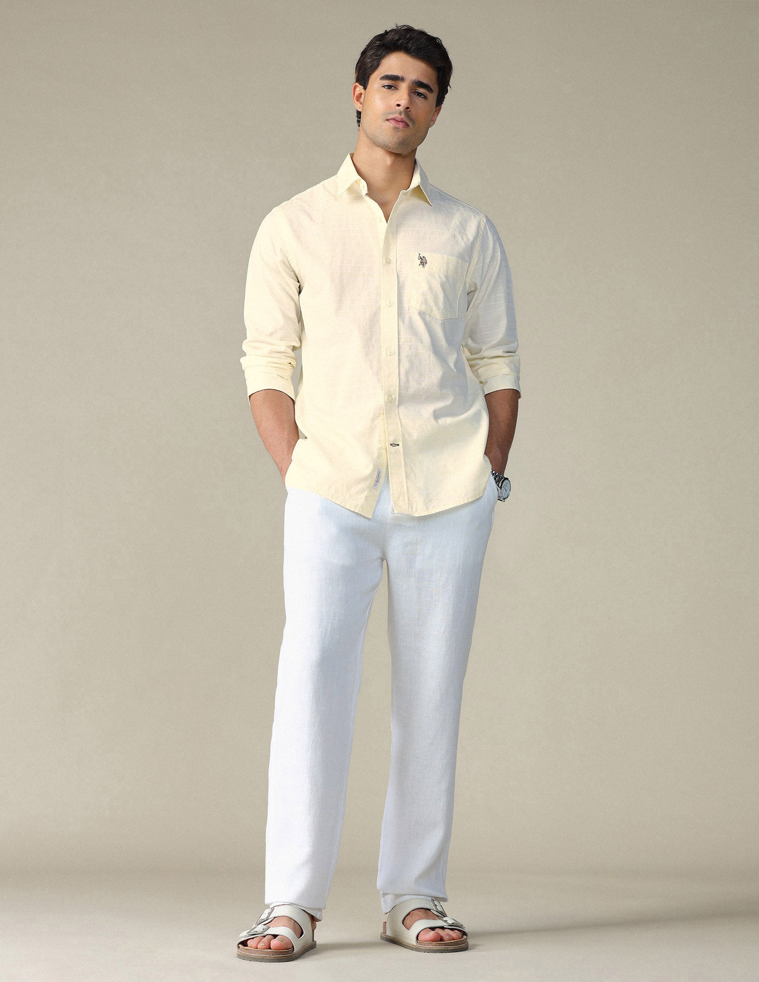 Pure Cotton Horizontal Striped Shirt Light Yellow - U.S. POLO ASSN. | Large