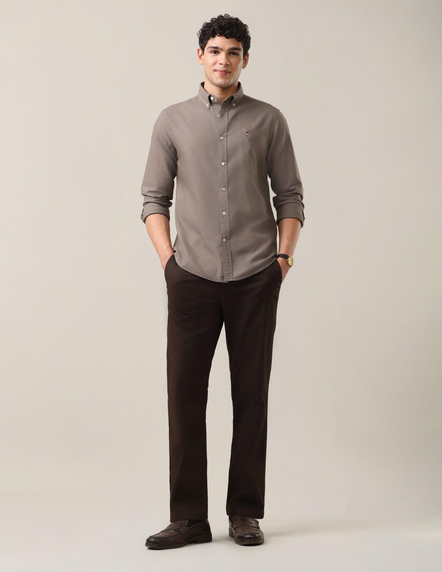 Oxford Tailored Fit Button-Down Collar Shirt Grey - U.S. Polo Assn. India | Large