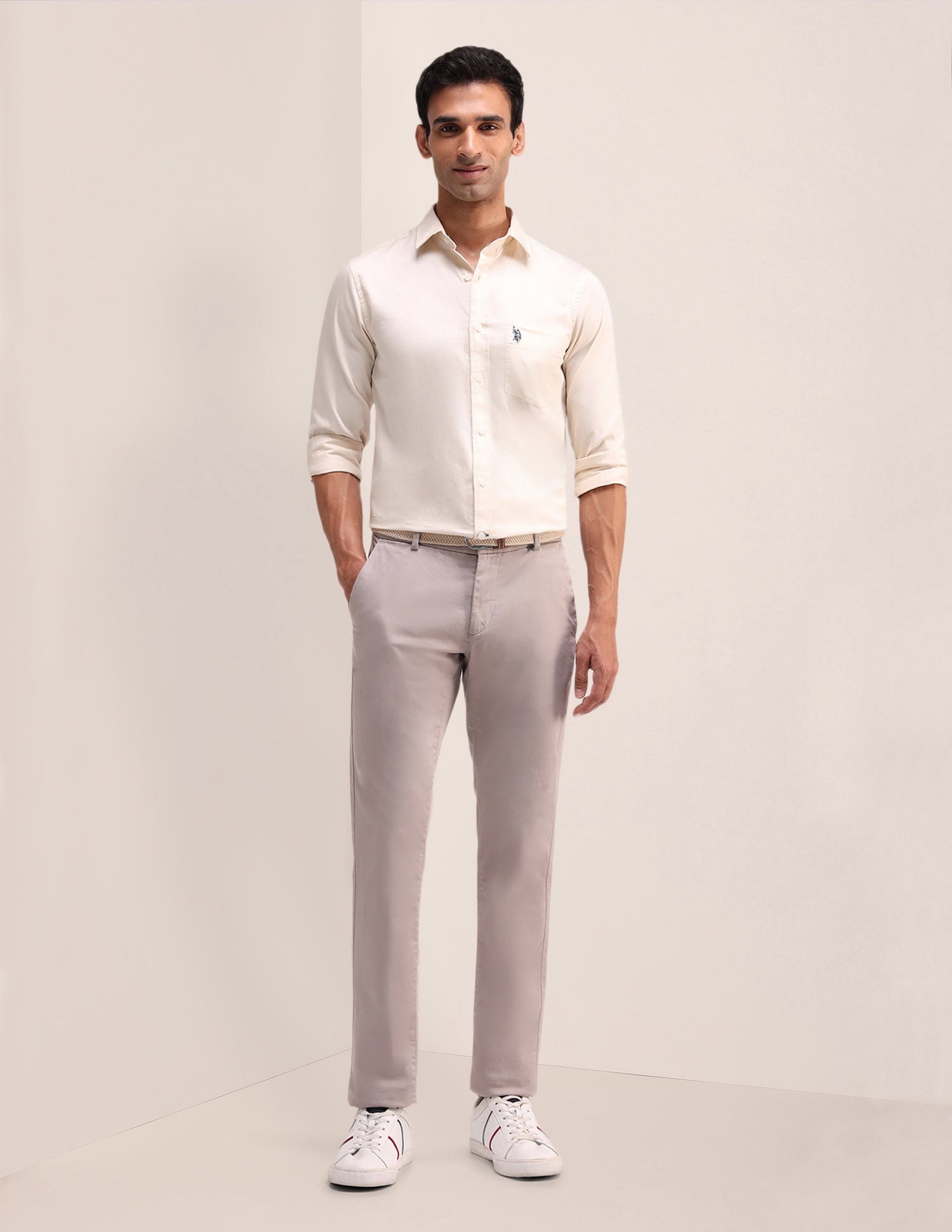 Tailored Fit Satin Shirt Ivory - U.S. Polo Assn. India | Large