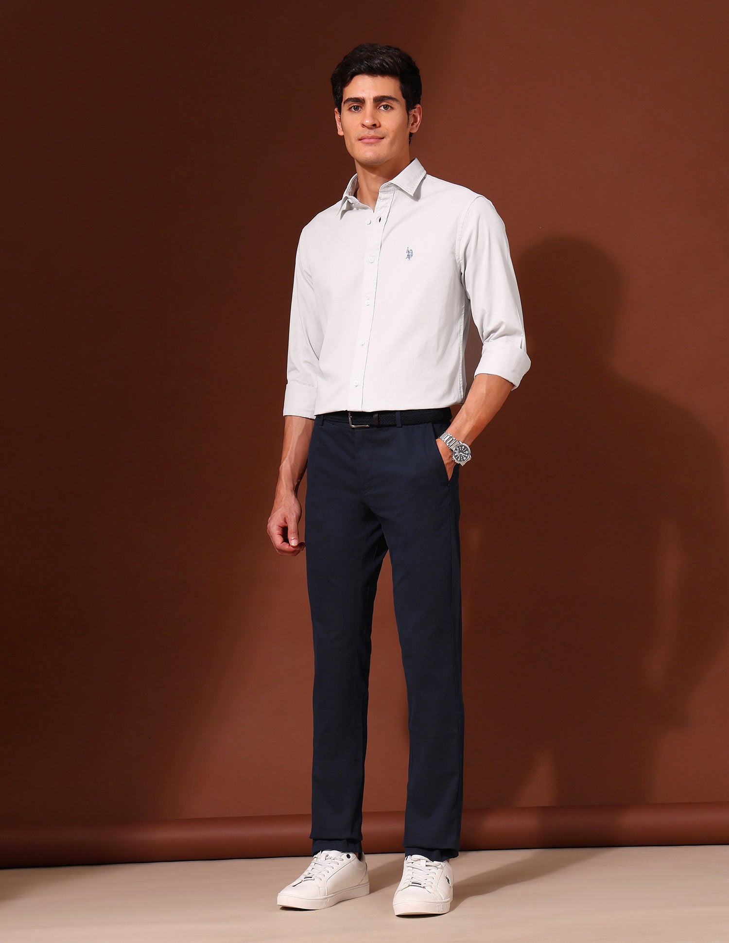 Pure Cotton Tailored Fit Twill Shirt Grey - U.S. Polo Assn. India | Large