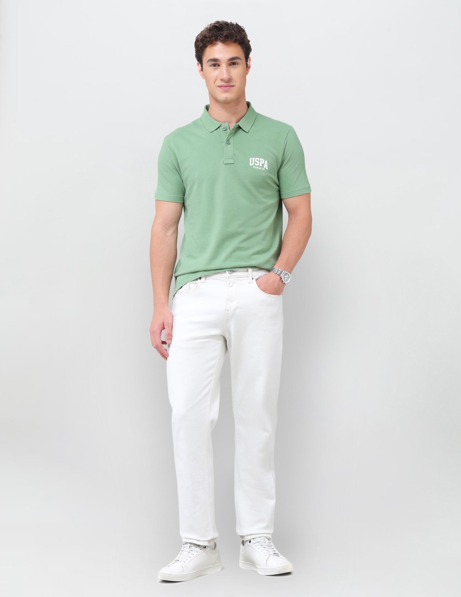 Solid Slim Fit Polo Shirt Light Green - U.S. Polo Assn. India | Large