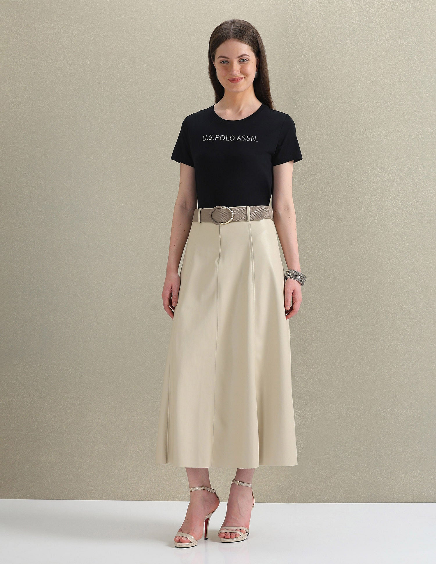 Metallic Logo Pure Cotton T-Shirt Black - U.S. POLO ASSN. | Large