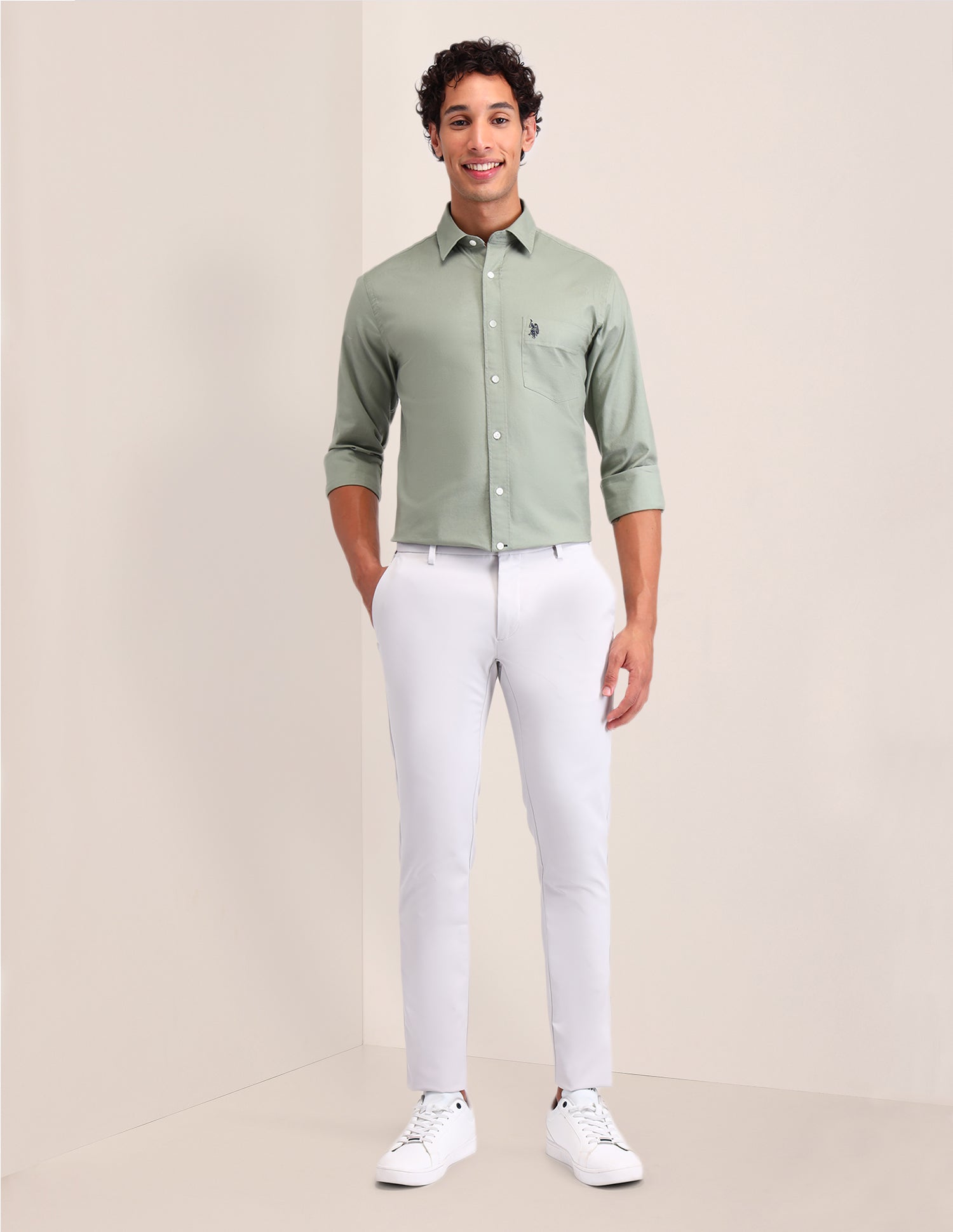 Solid Tailored Fit Shirt Light Green - U.S. POLO ASSN. | Large