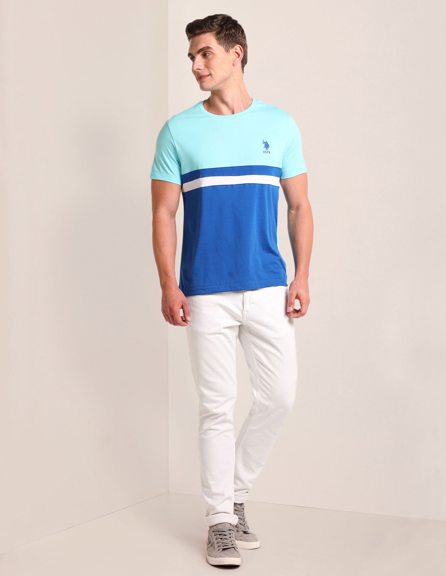 Colour Block Slim Fit T-Shirt Turquoise - U.S. POLO ASSN. | Large