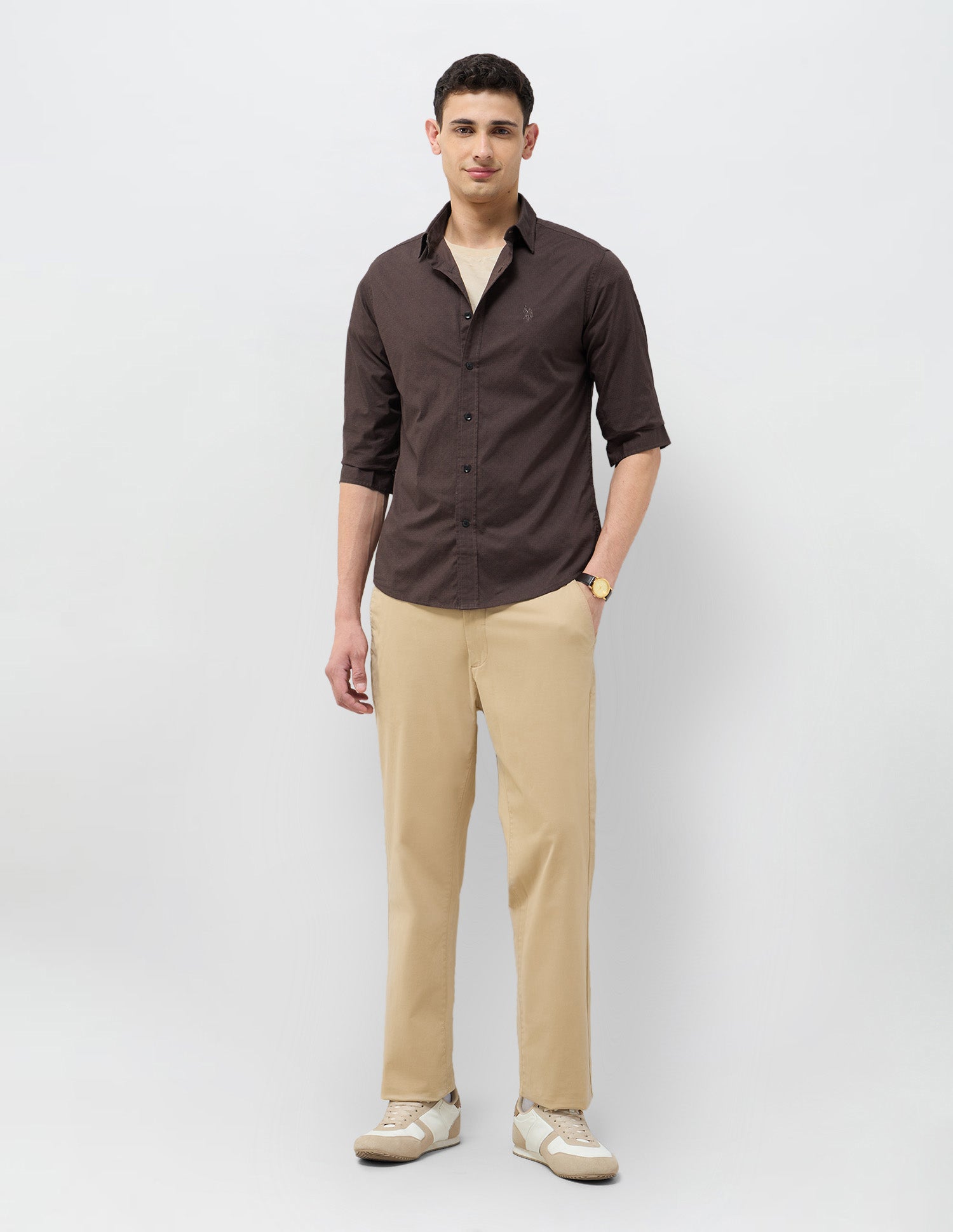 Geometric Printed Tailored Fit Shirt Brown - U.S. POLO ASSN. | Large