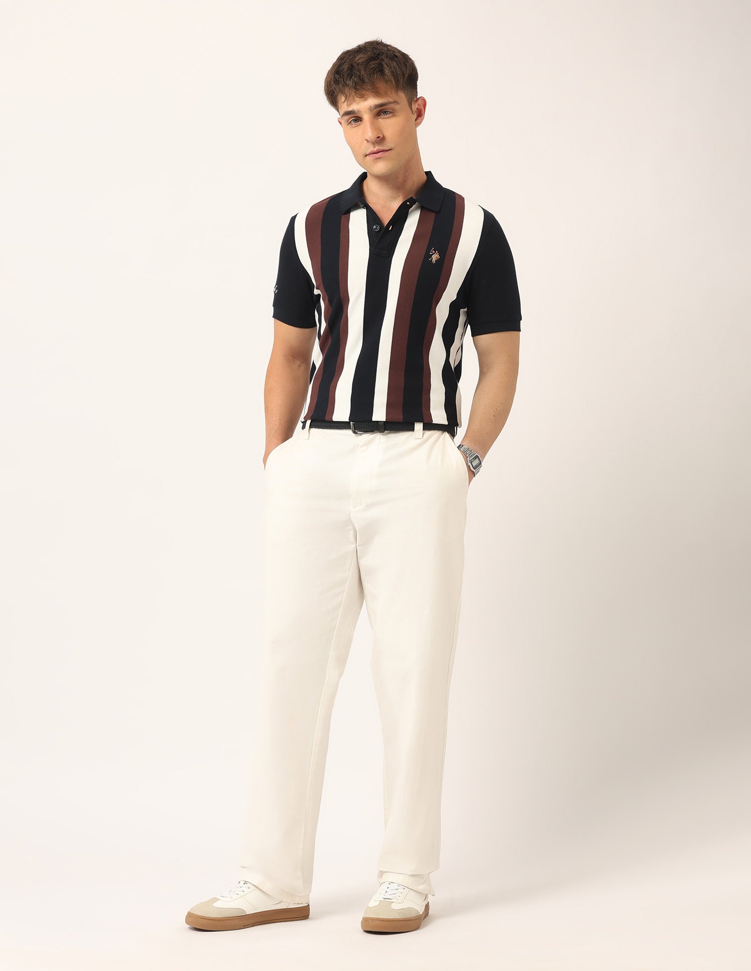 Vertical Striped Muscle Fit Polo Shirt Navy - U.S. Polo Assn. India | Large