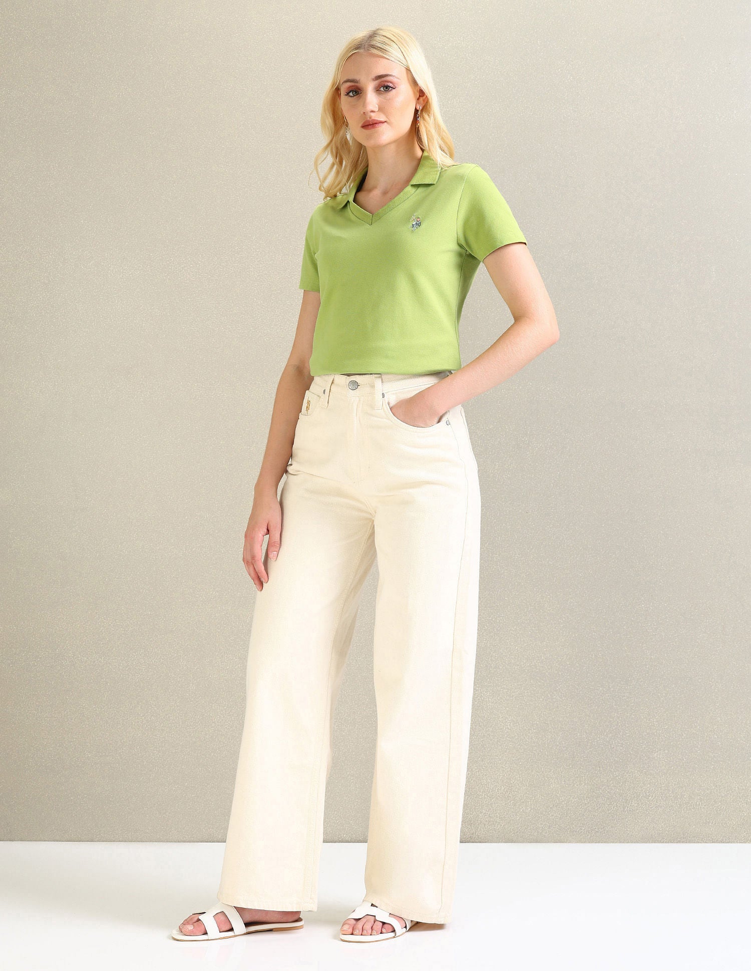 V-Neck Solid Polo Shirt Light Green - U.S. POLO ASSN. | Large