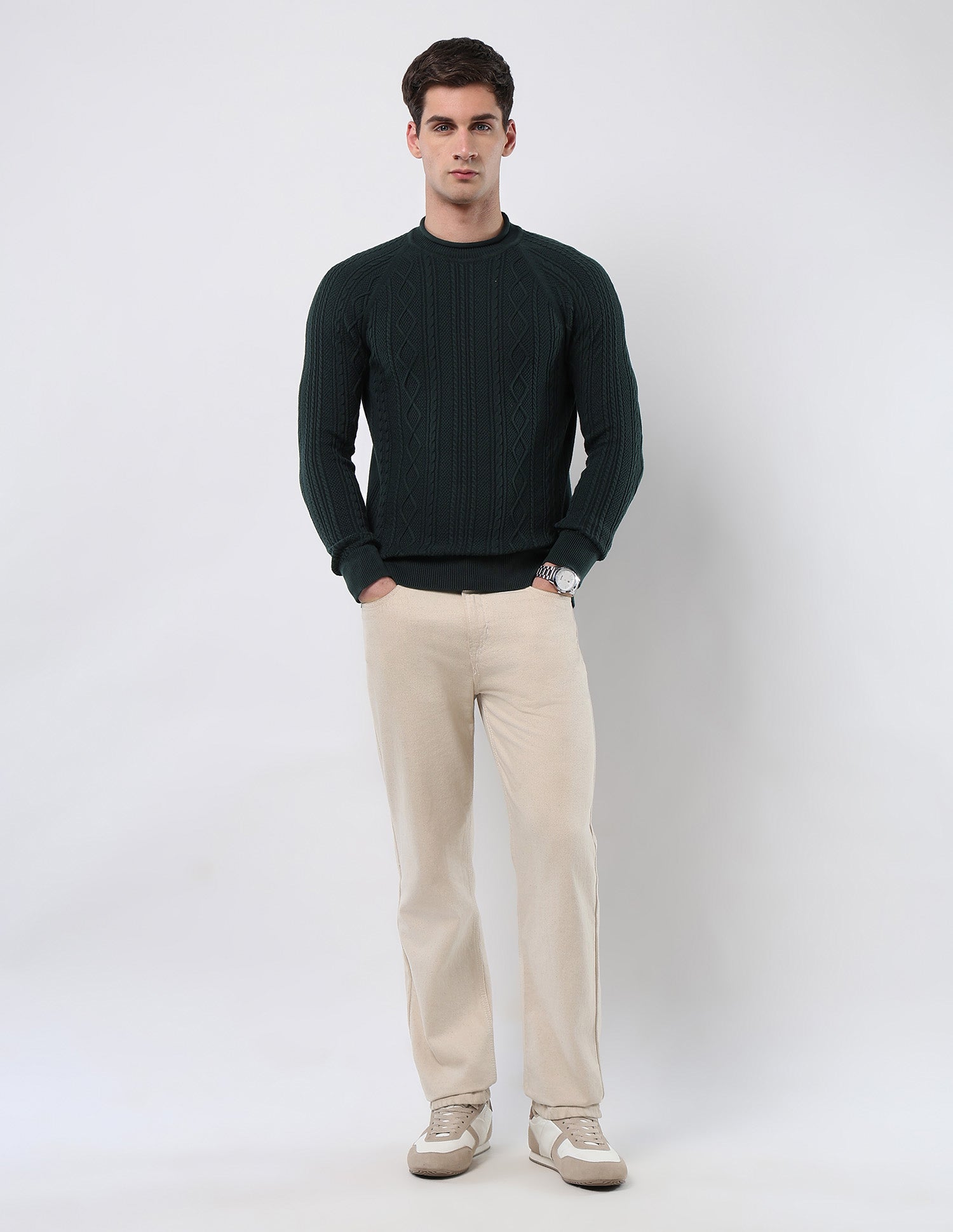 Cable Patterned Knit Regular Fit Sweater Olive - U.S. POLO ASSN. | Large