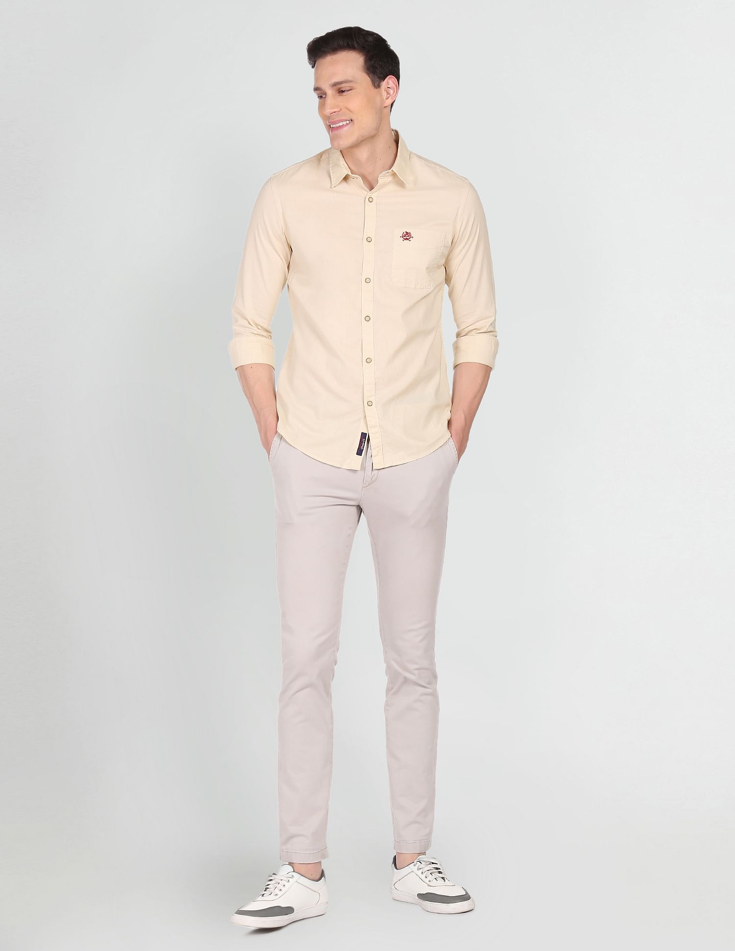 Pure Cotton Solid Casual Shirt Beige - U.S. POLO ASSN. | Large