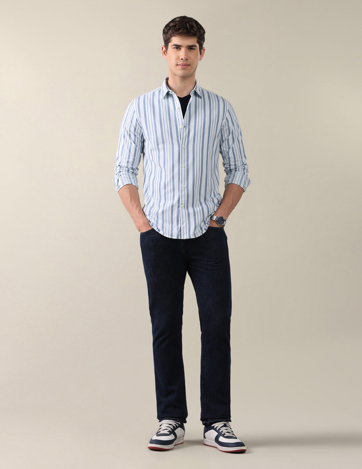 Twill Vertical Striped Shirt Blue - U.S. Polo Assn. India | Large
