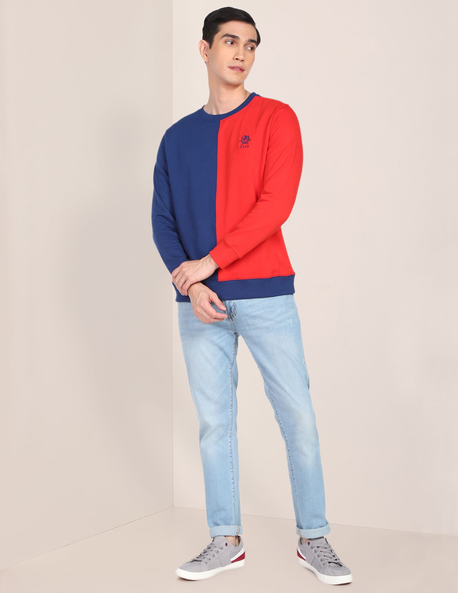 Colour Block Long Sleeve Sweatshirt Navy and Red - U.S. POLO ASSN. | Large