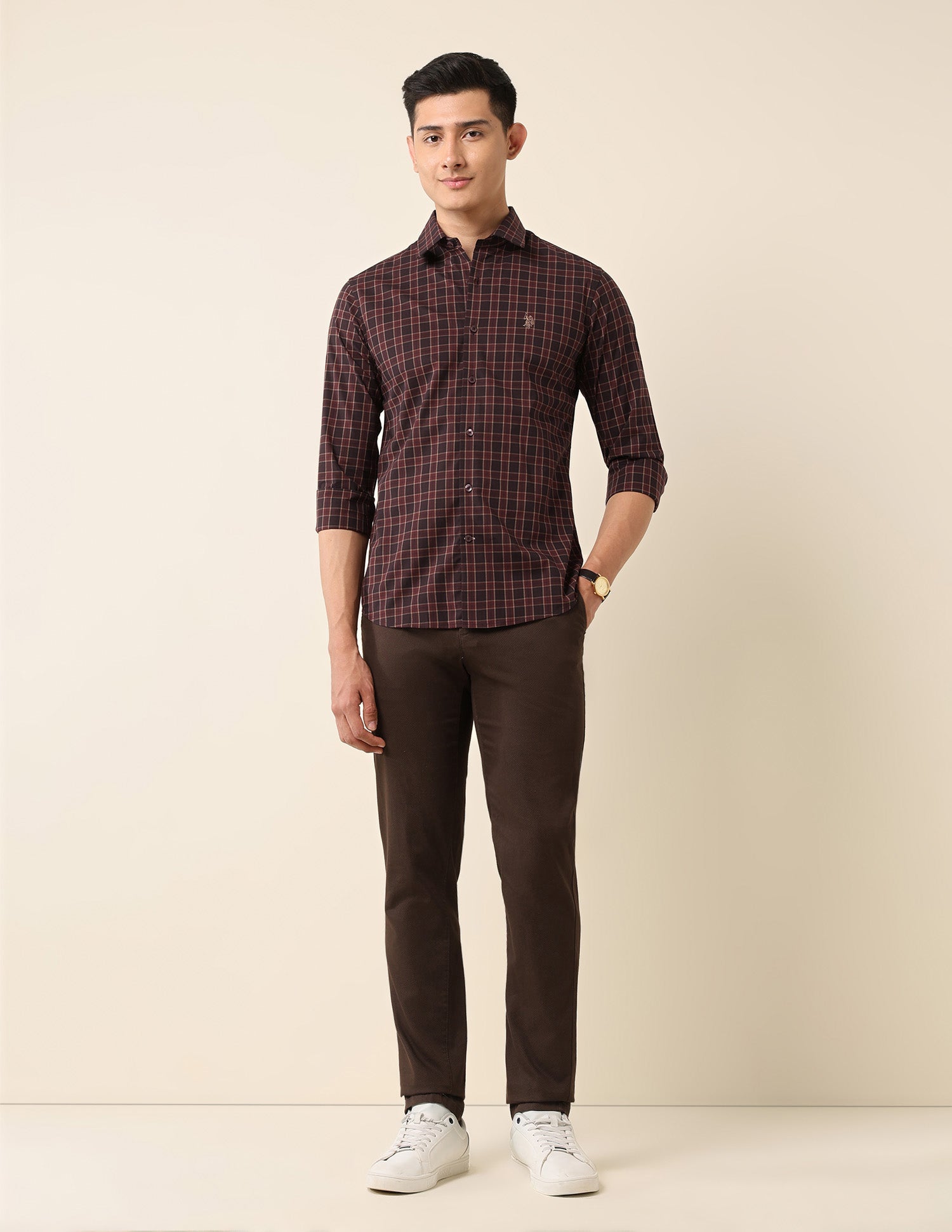 Tailored Fit Tartan Checked Shirt Burgundy - U.S. Polo Assn. India | Large