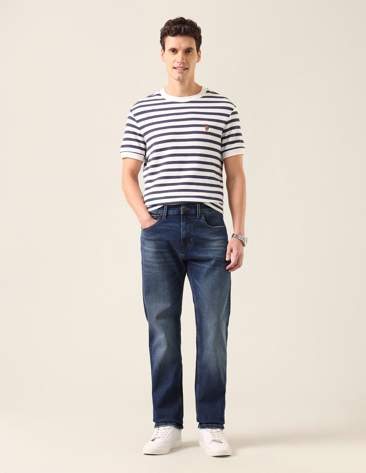 Mason Regular Straight Fit Whiskered Jeans Mid Blue - U.S. Polo Assn. India | Large